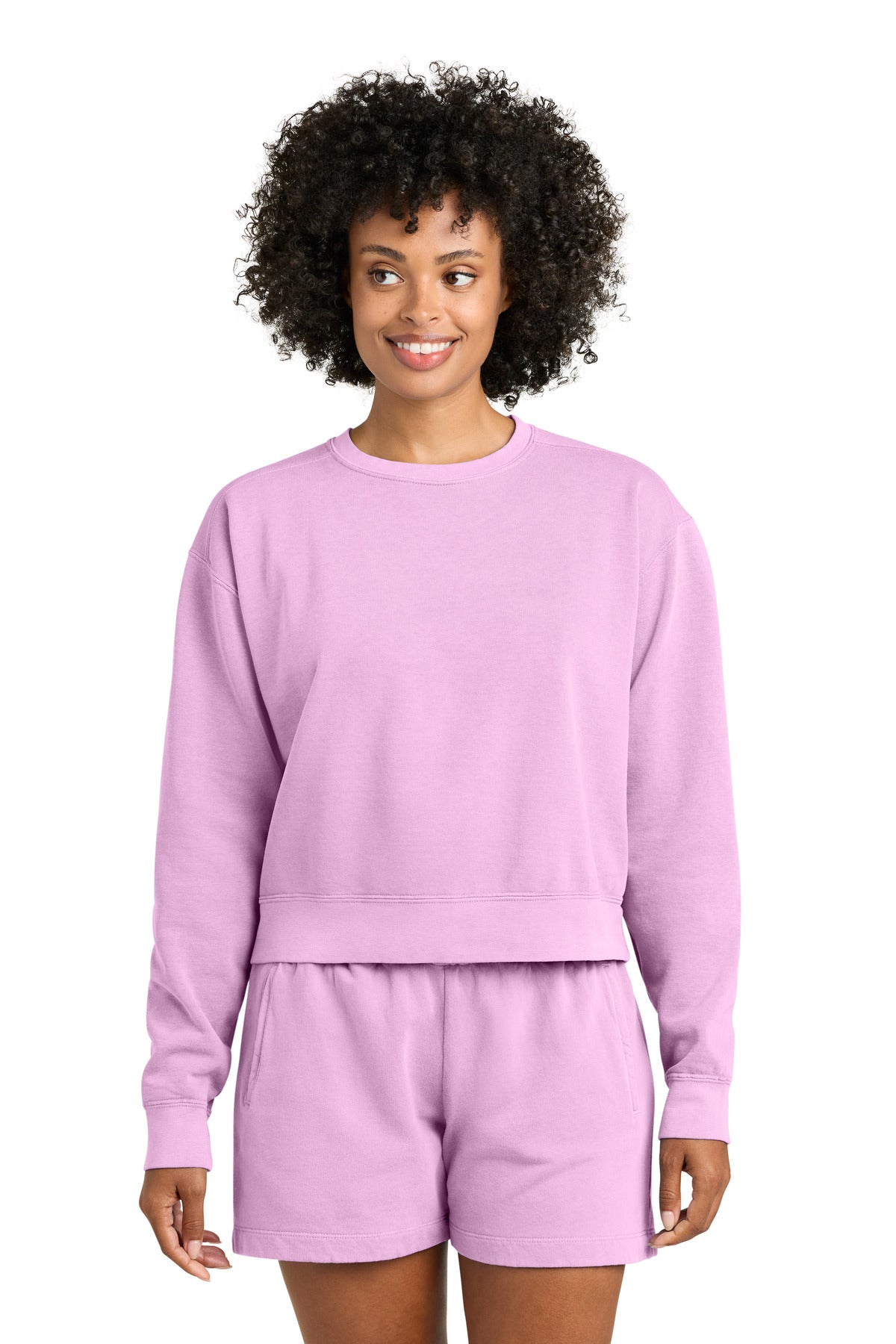 Comfort Colors Women's Mid-Length Crewneck Sweatshirt 1566L in Rose Quartz