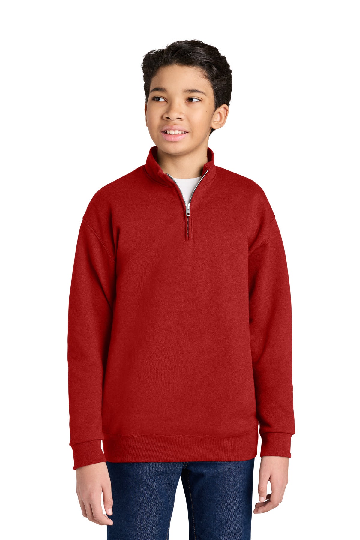 Jerzees Youth NuBlend 1/4-Zip Cadet Collar Sweatshirt 995Y in True Red