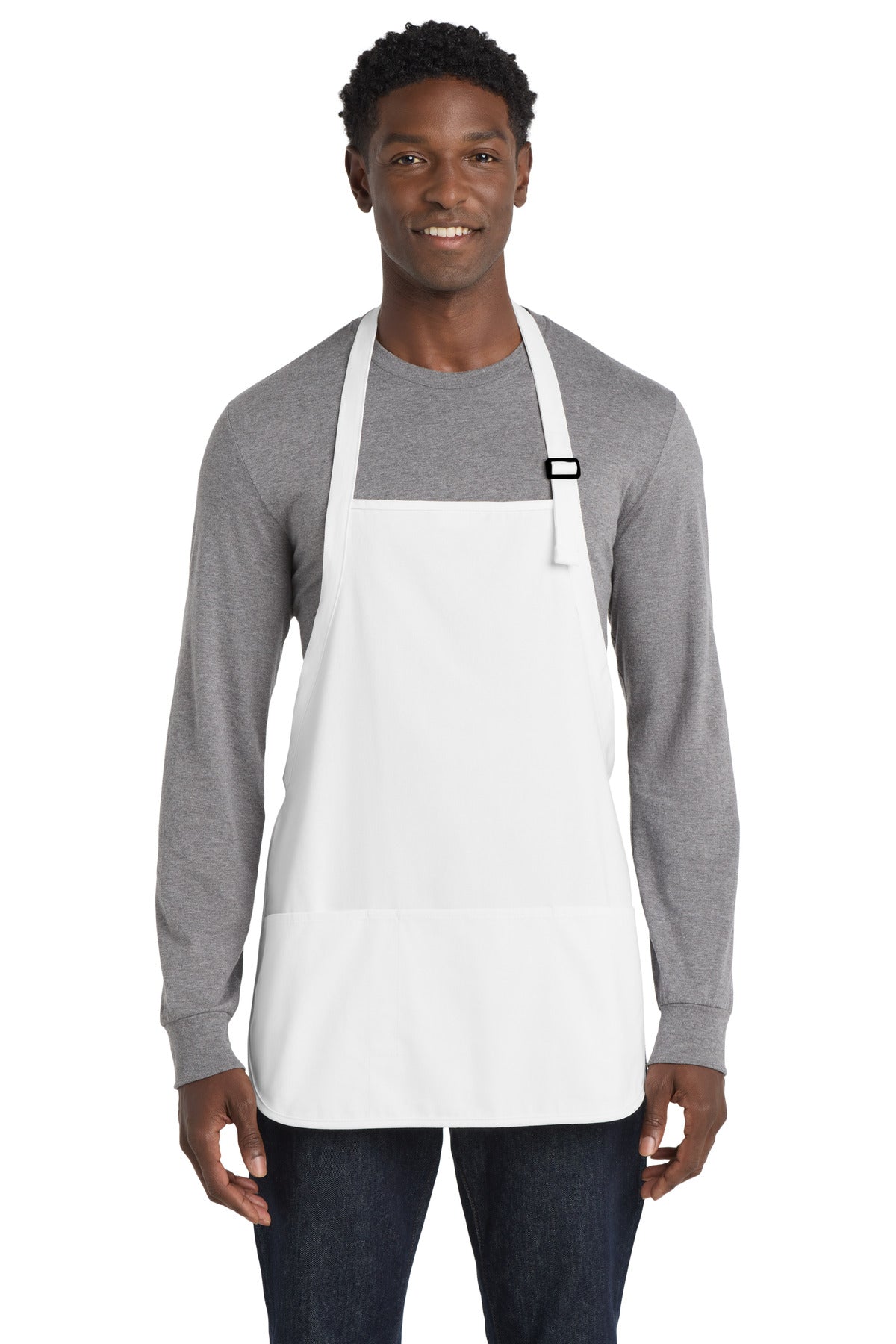 Port Authority Medium-Length Apron with Pouch Pockets. A510 in White