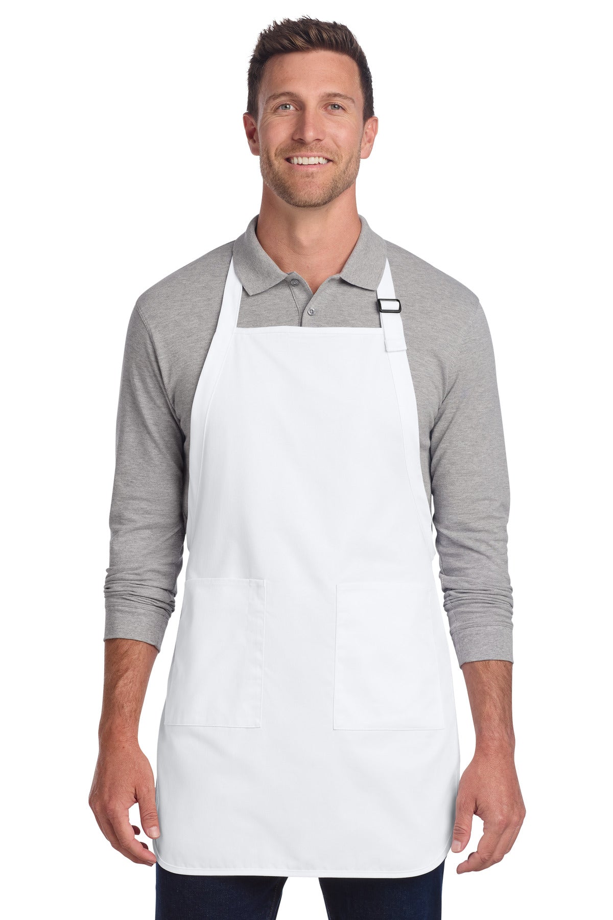 Port Authority Full-Length Two-Pocket Bib Apron. A600 in White