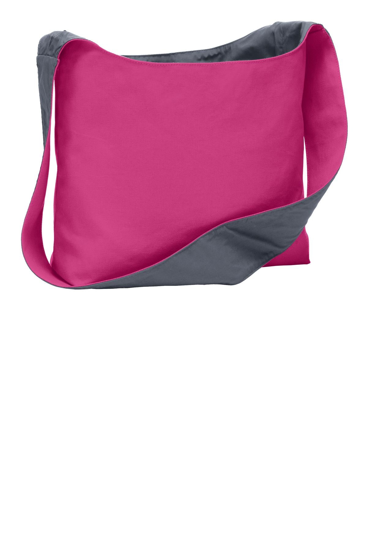 Port Authority Cotton Canvas Sling Bag. BG405 in Tropical Pink/ Charcoal