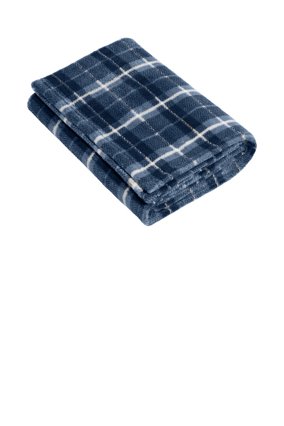 Port Authority Small Ultra Plush Blanket BP33 in True Navy/ Dusk Herringbone Plaid