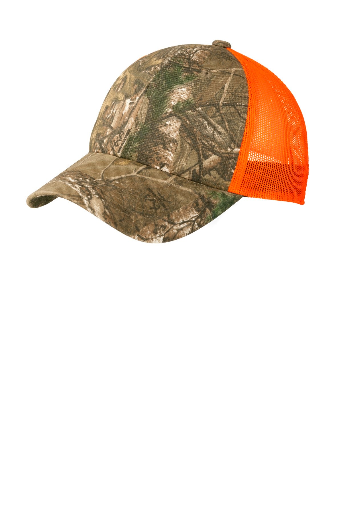 Port Authority Structured Camouflage Mesh Back Cap. C930 in Realtree Xtra/ Neon Orange