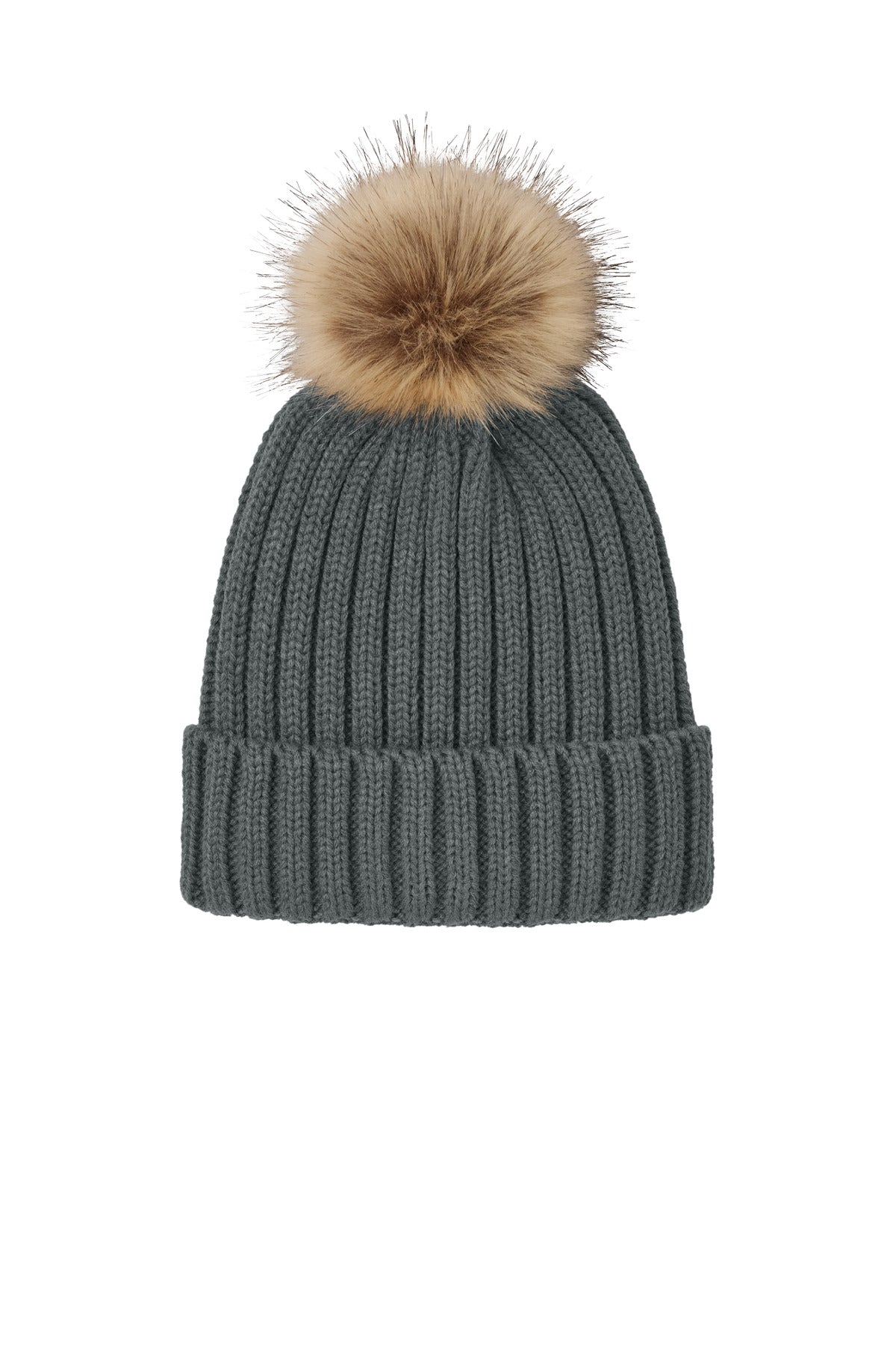 Port Authority Faux Fur Pom Beanie C990 in Storm Grey