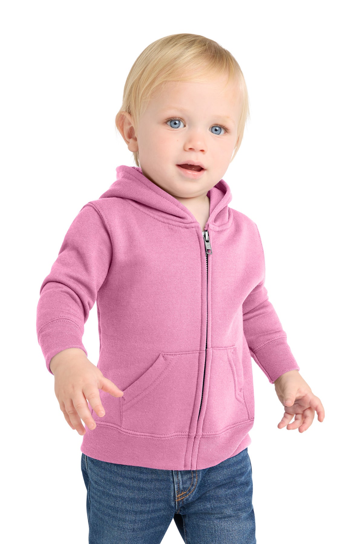 Port & Co Infant Core Fleece Full-Zip Hooded Sweatshirt. CAR78IZH in Candy Pink