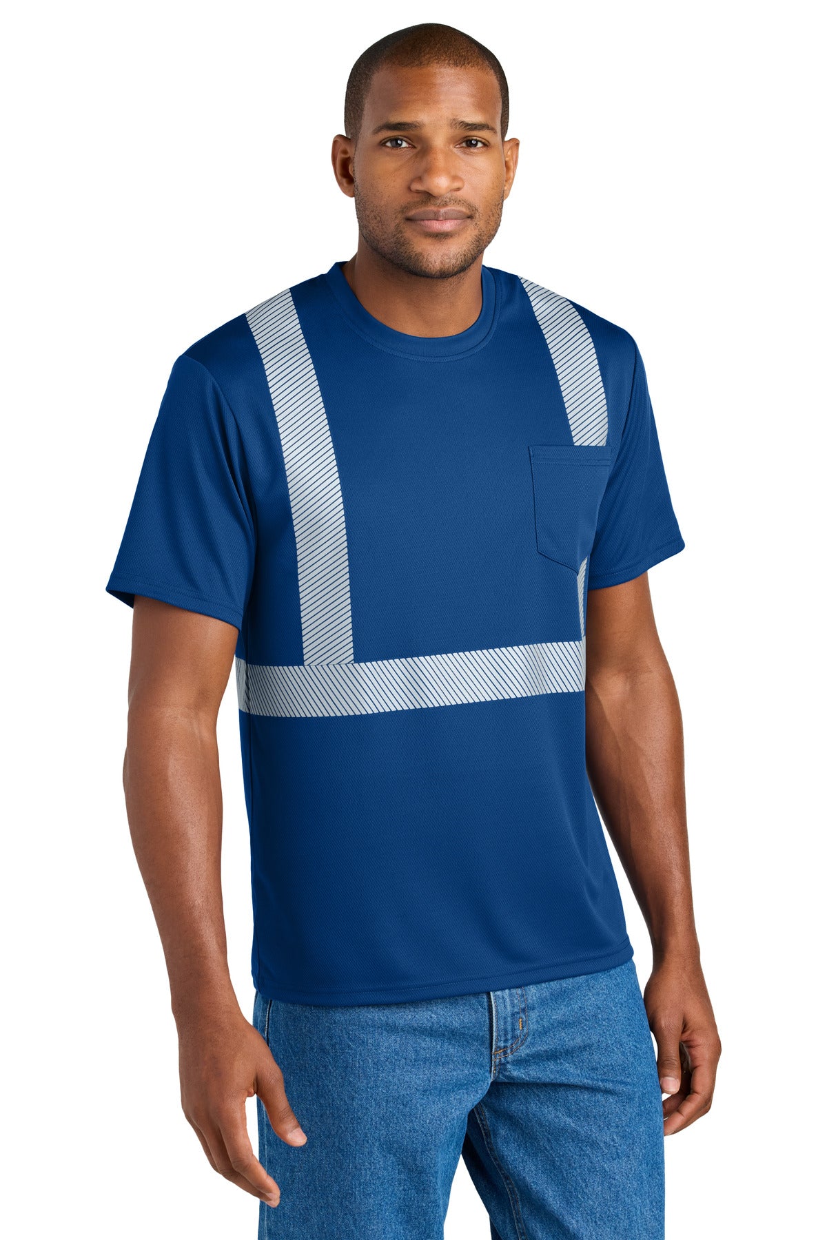 CornerStone Enhanced Visibility Segmented Tape Tee CS206 in Royal