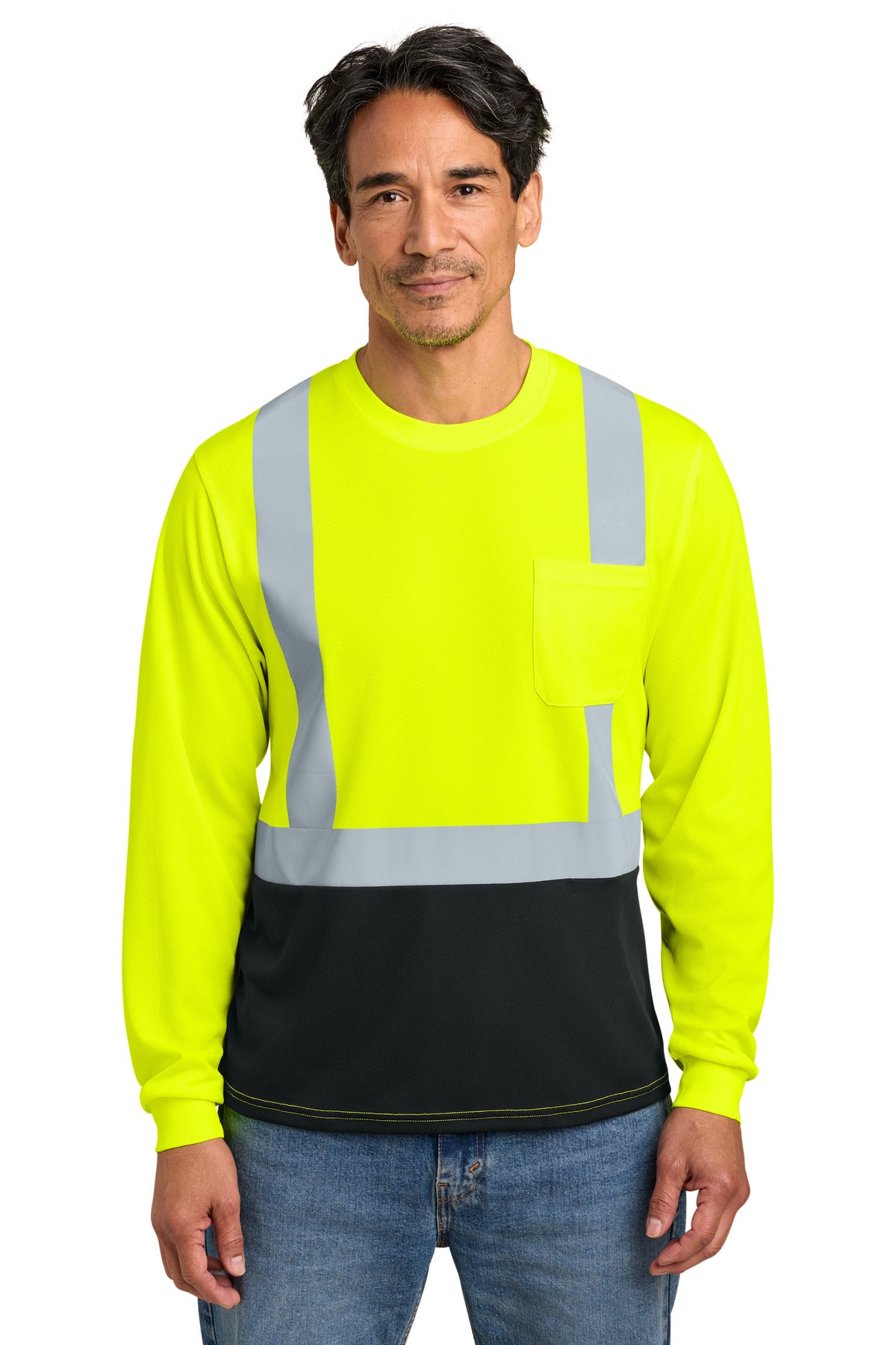 CornerStone ANSI 107 Class 2 Long Sleeve Mesh Blocked Tee CS207 in Safety Yellow/ Black