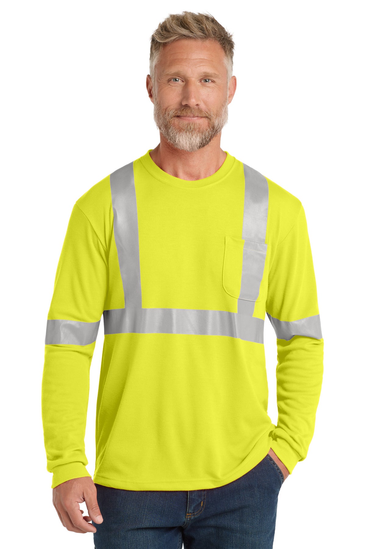 CornerStone ANSI 107 Class 2 Long Sleeve Safety T-Shirt. CS401LS in Safety Yellow/ Reflective