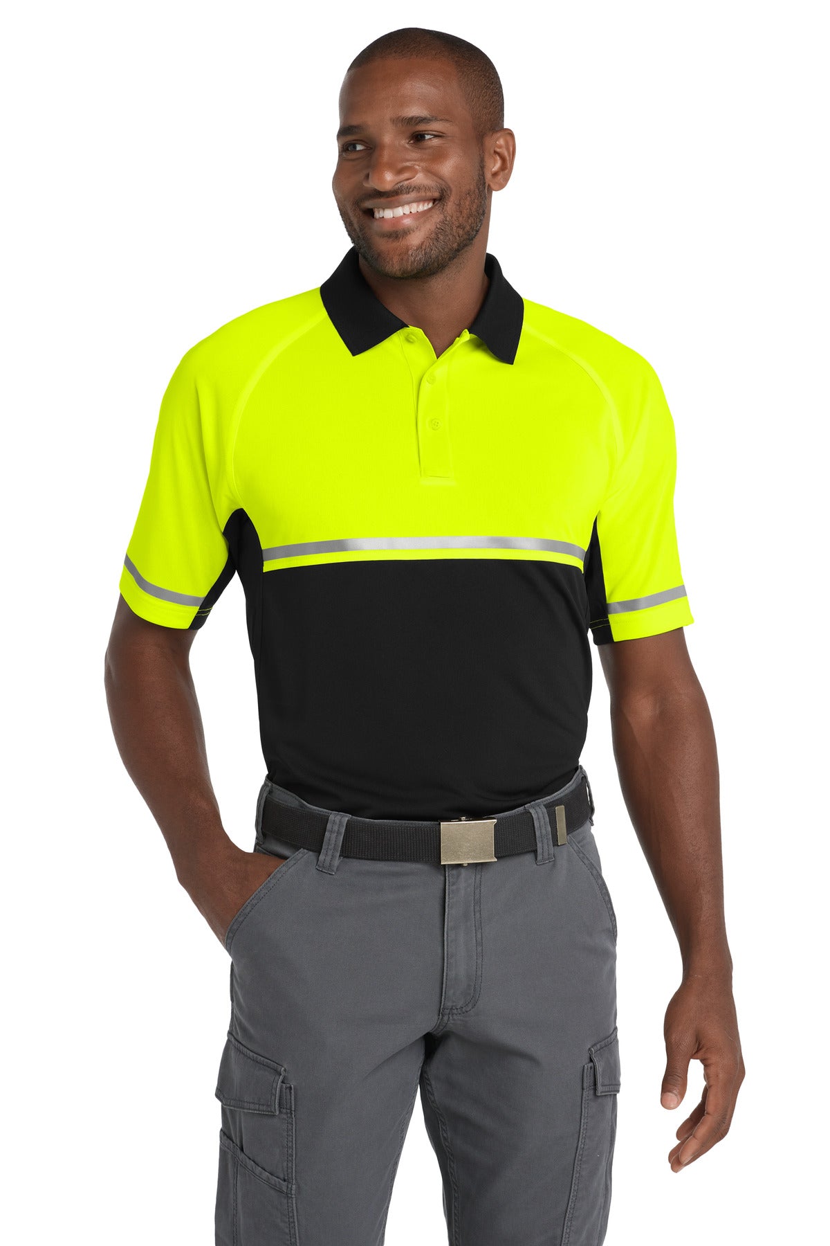 CornerStone Select Lightweight Snag-Proof Enhanced Visibility Polo CS423 in Safety Yellow/ Black