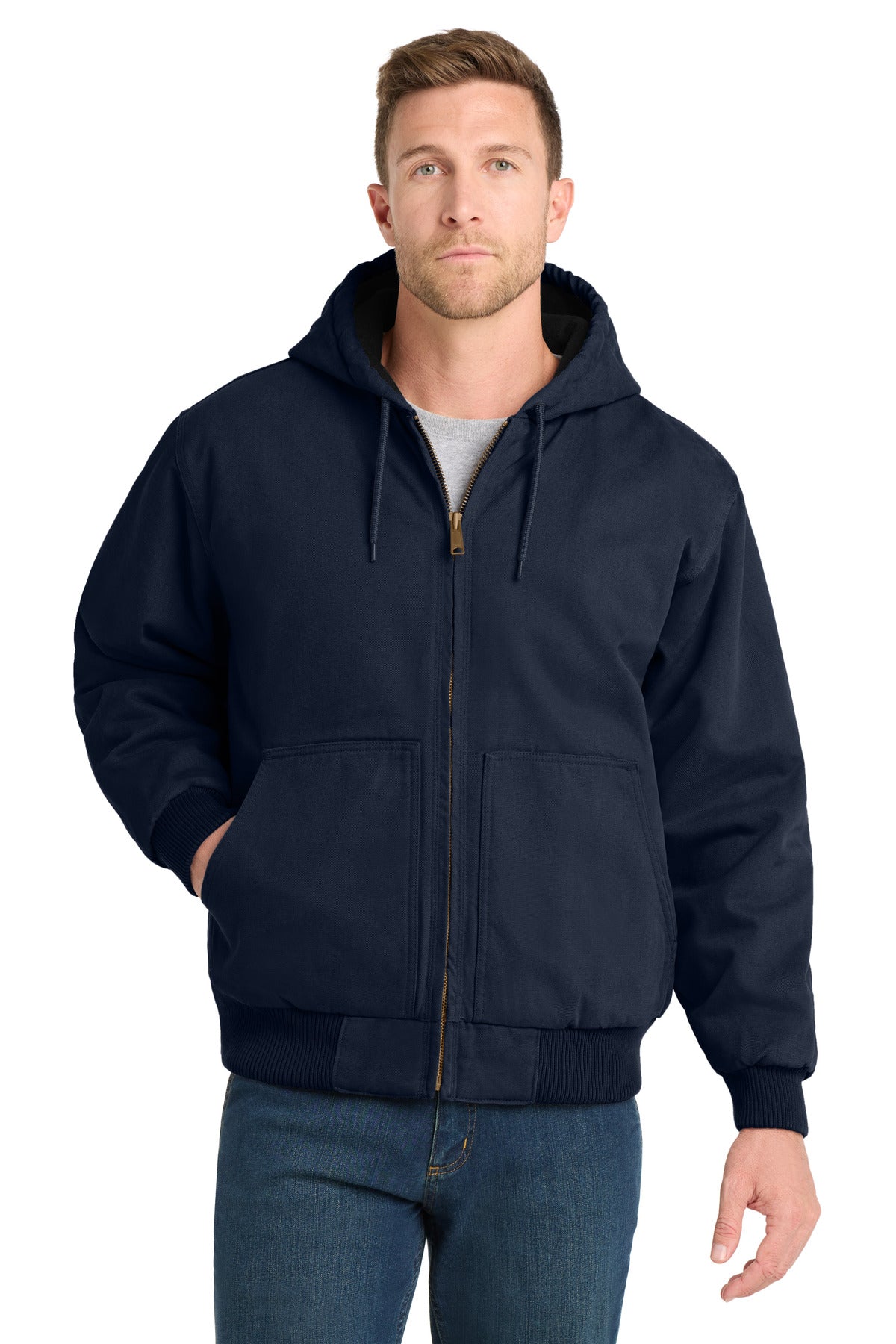 CornerStone Washed Duck Cloth Insulated Hooded Work Jacket. CSJ41 in Navy