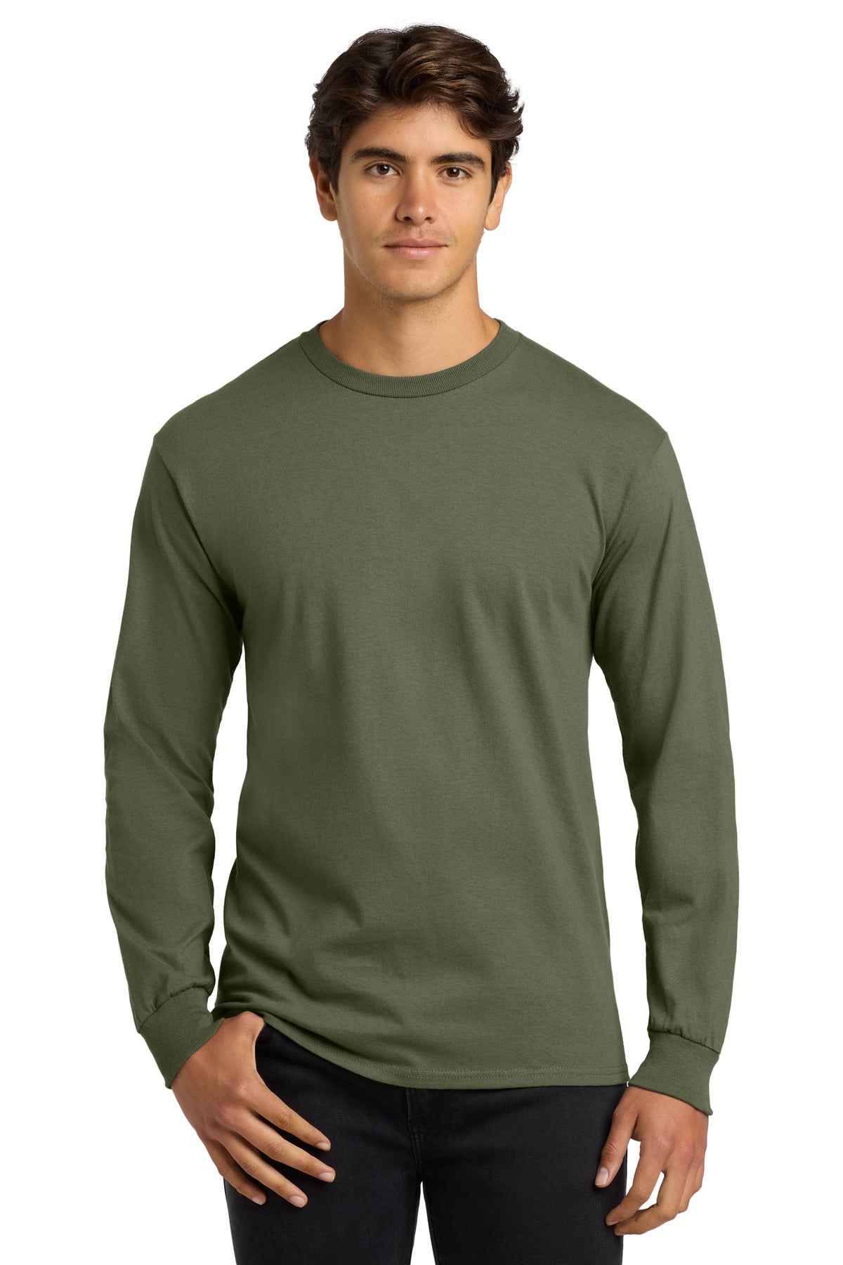 Gildan - Ultra Cotton 100% US Cotton Long Sleeve T-Shirt. G2400 in Military Green
