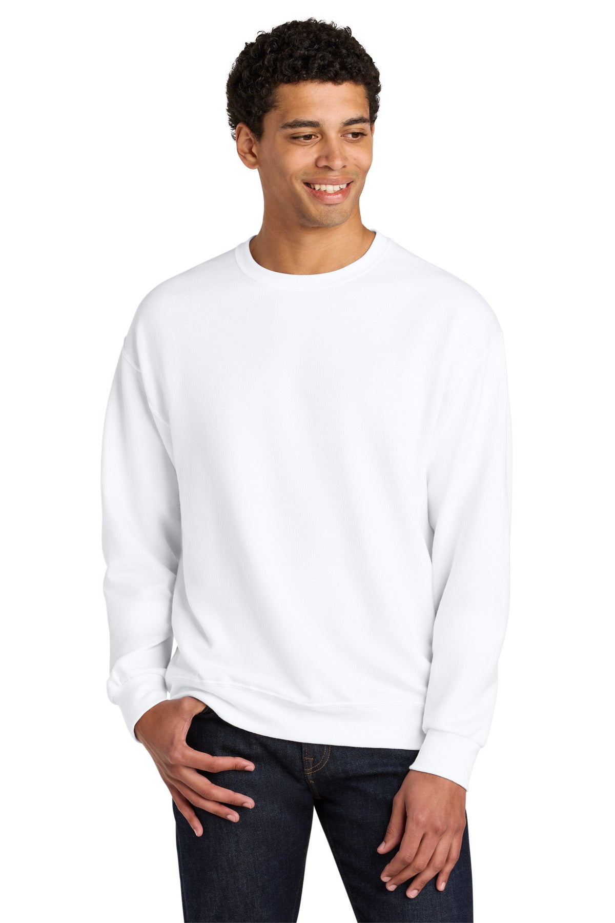 Jerzees Ultimate Unisex CVC Ring Spun Crewneck Sweatshirt IC48M in White