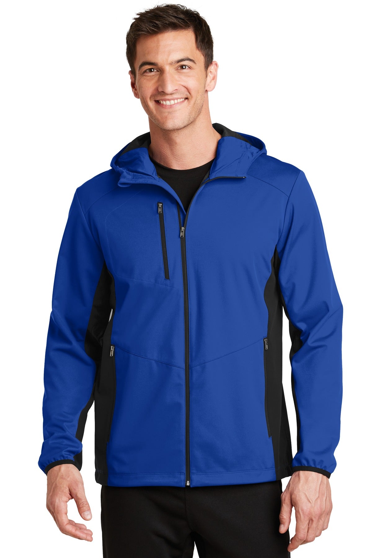 Port Authority Active Hooded Soft Shell Jacket. J719 in True Royal/ Deep Black
