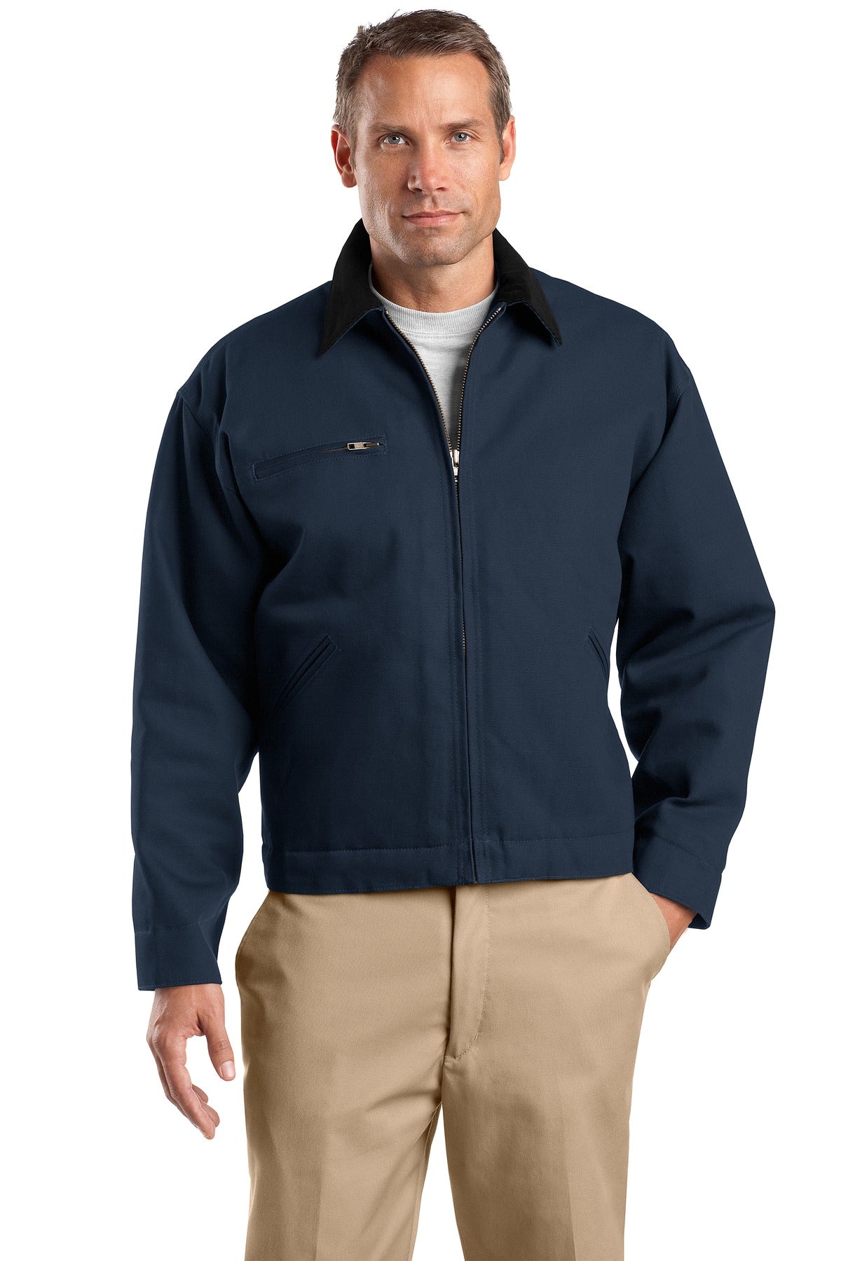 CornerStone Tall Duck Cloth Work Jacket. TLJ763 in Navy/ Black