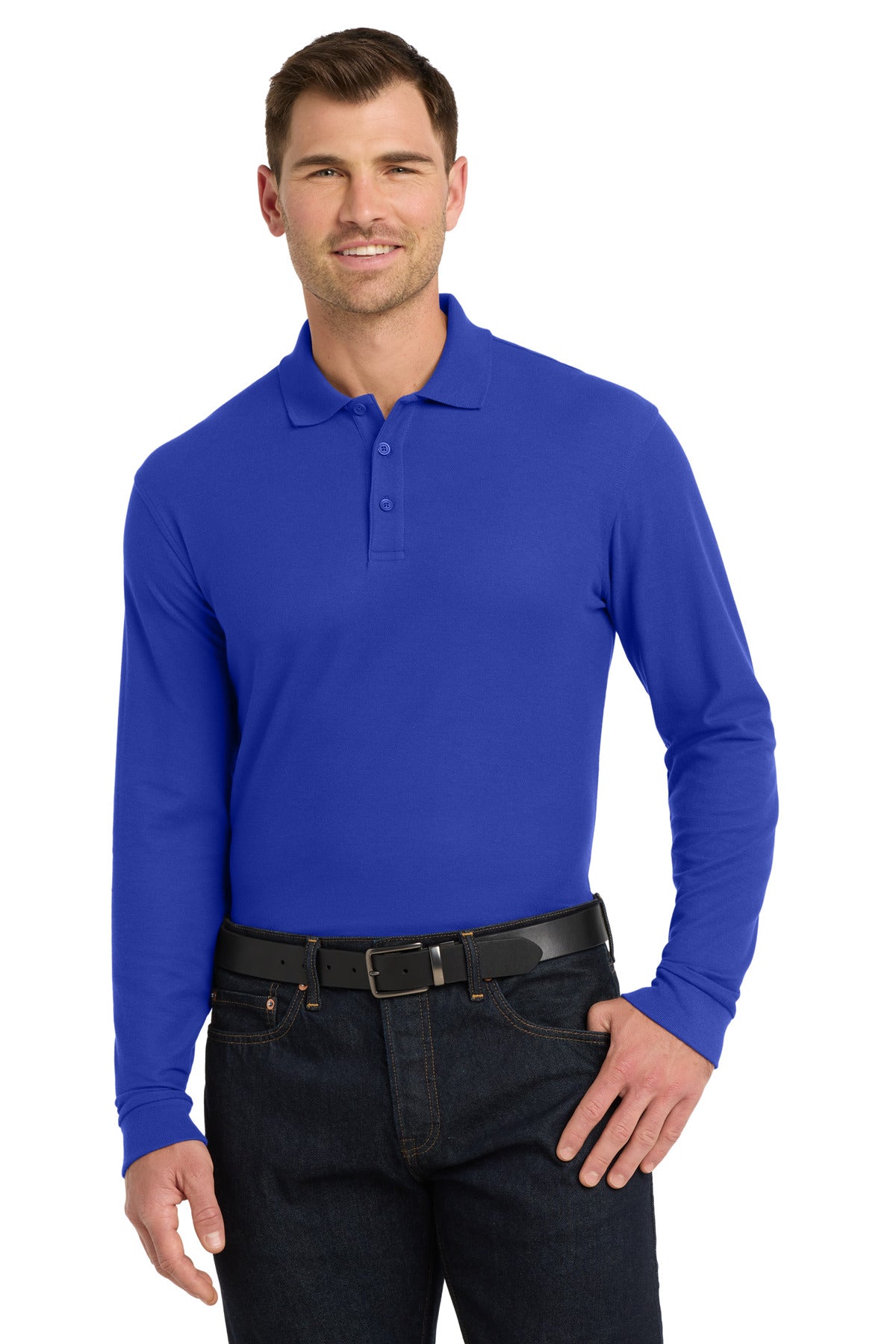 Port Authority Long Sleeve Core Classic Pique Polo. K100LS in True Royal