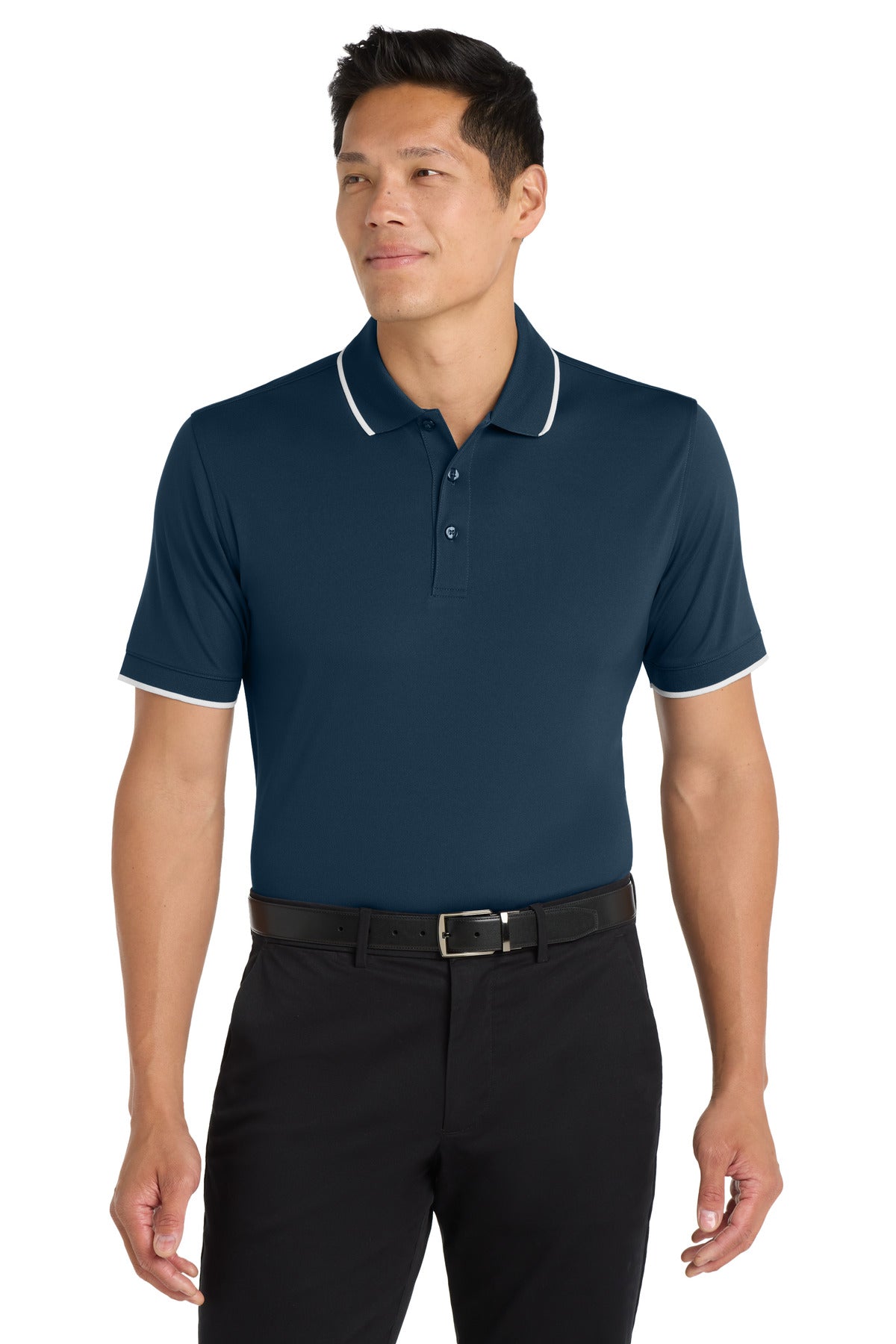 Port Authority Dry Zone UV Micro-Mesh Tipped Polo. K111 in River Blue Navy/ White