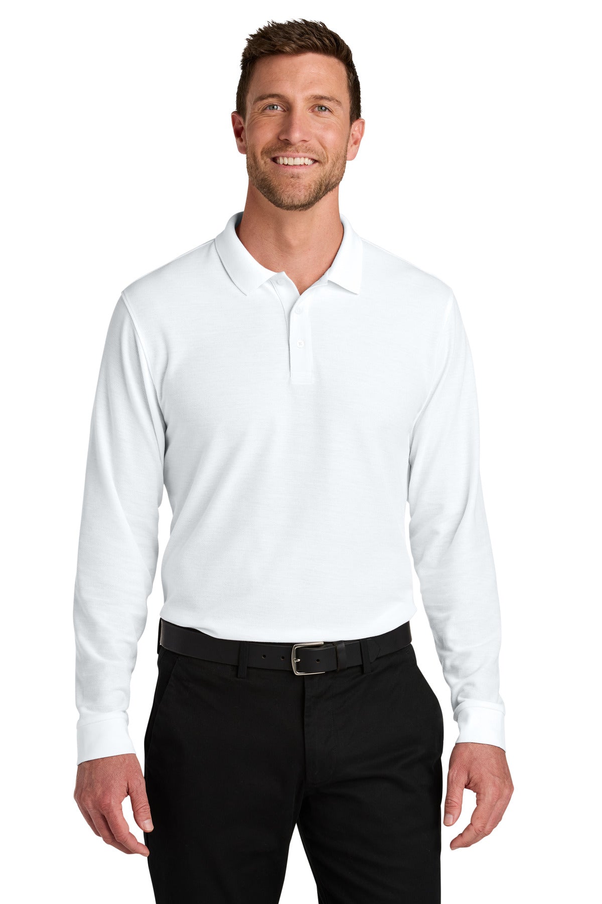 Port Authority Wearever Signature Pique Long Sleeve Polo K200LS in White