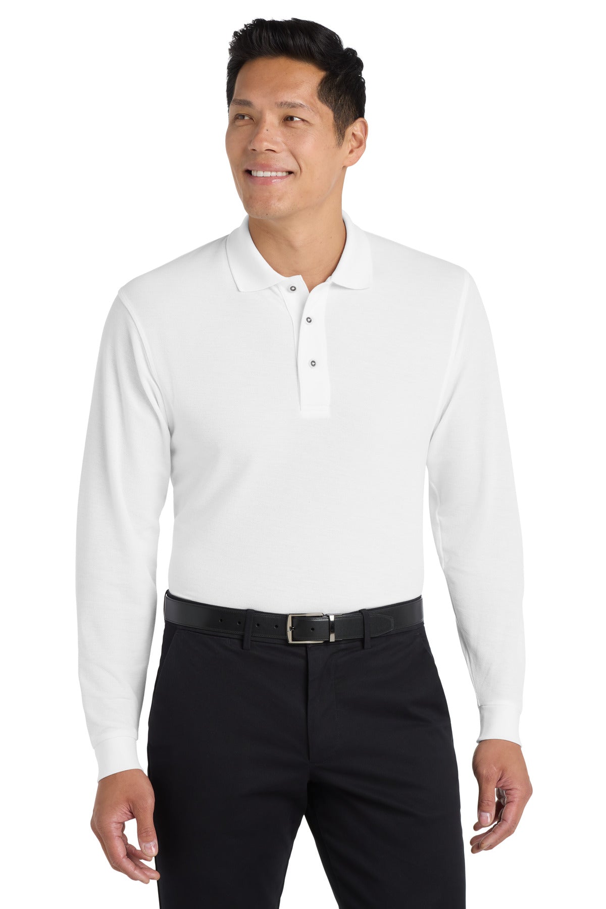Port Authority Silk Touch Long Sleeve Polo. K500LS in White