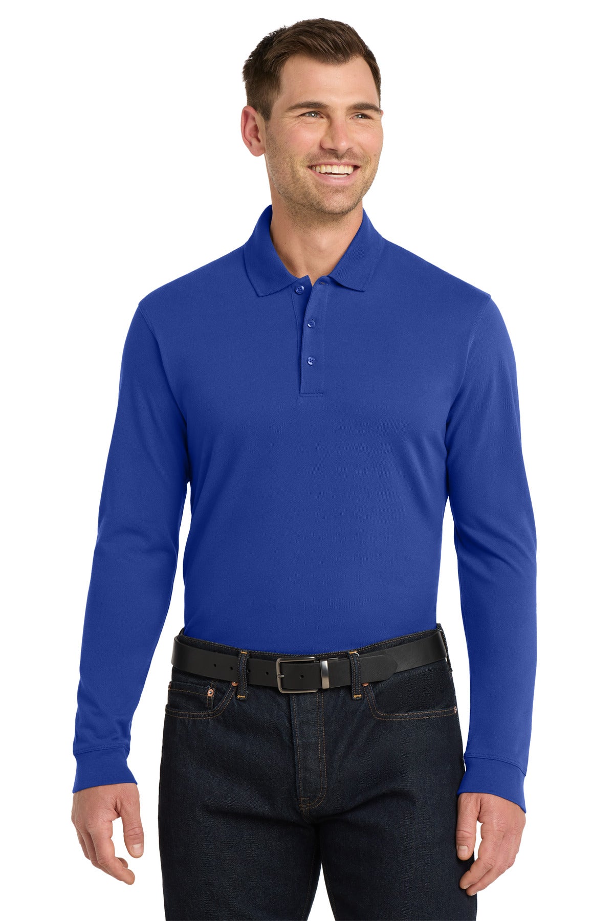Port Authority EZCotton Long Sleeve Polo. K8000LS in True Royal