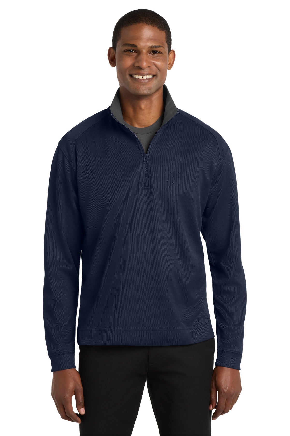 Port Authority Vertical Texture 1/4-Zip Pullover. K805 in True Navy/ Iron Grey