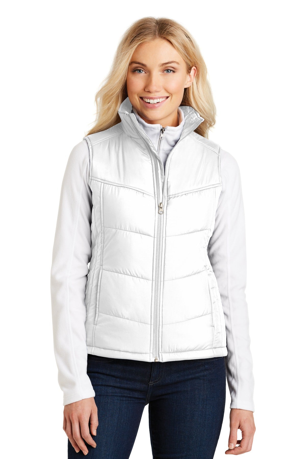 Port Authority Women's Puffy Vest. L709 in White/ Dark Slate