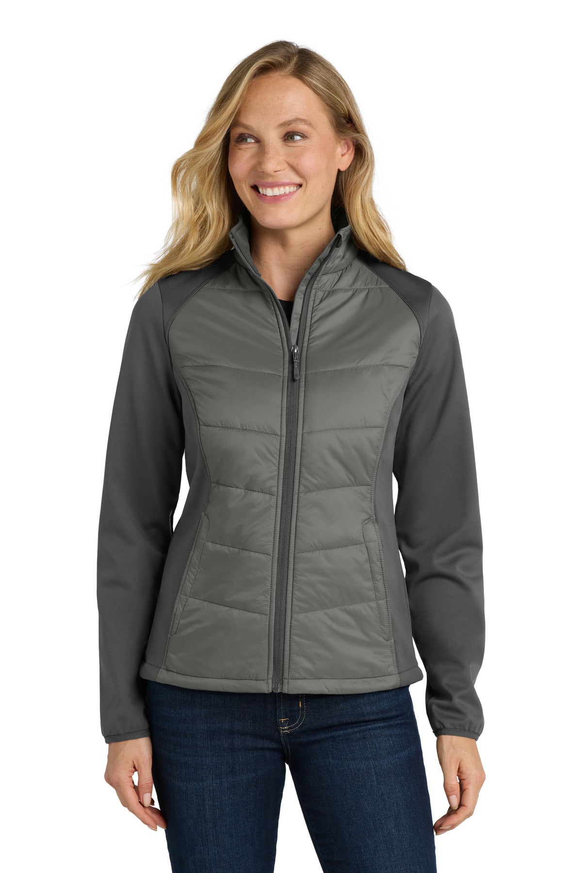 Port Authority Women's Hybrid Soft Shell Jacket. L787 in Smoke Grey/ Grey Steel