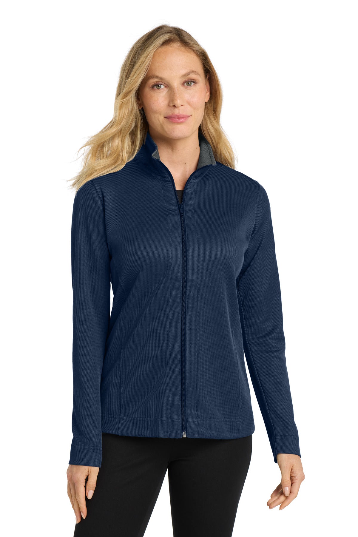 Port Authority Women's Vertical Texture Full-Zip Jacket. L805 in True Navy/ Iron Grey