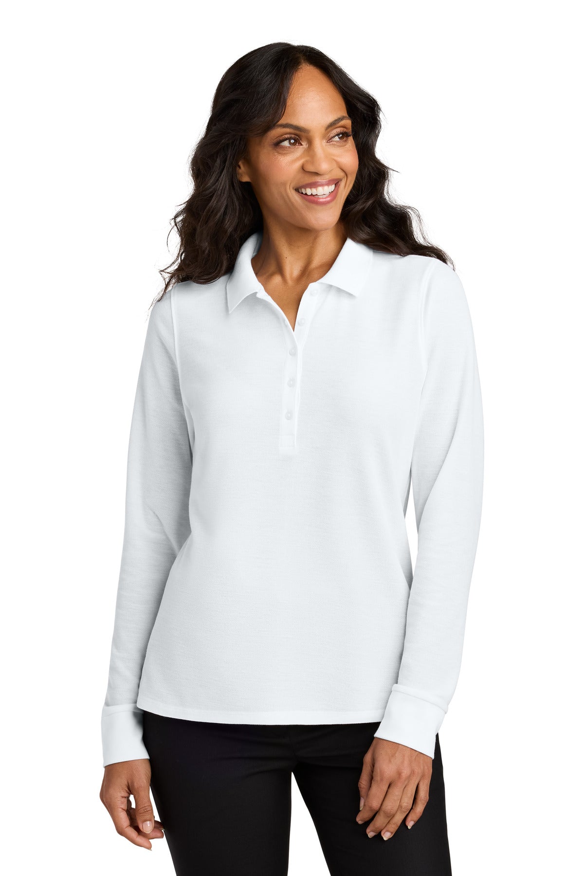Port Authority Women's Wearever Signature Pique Long Sleeve Polo LK200LS in White