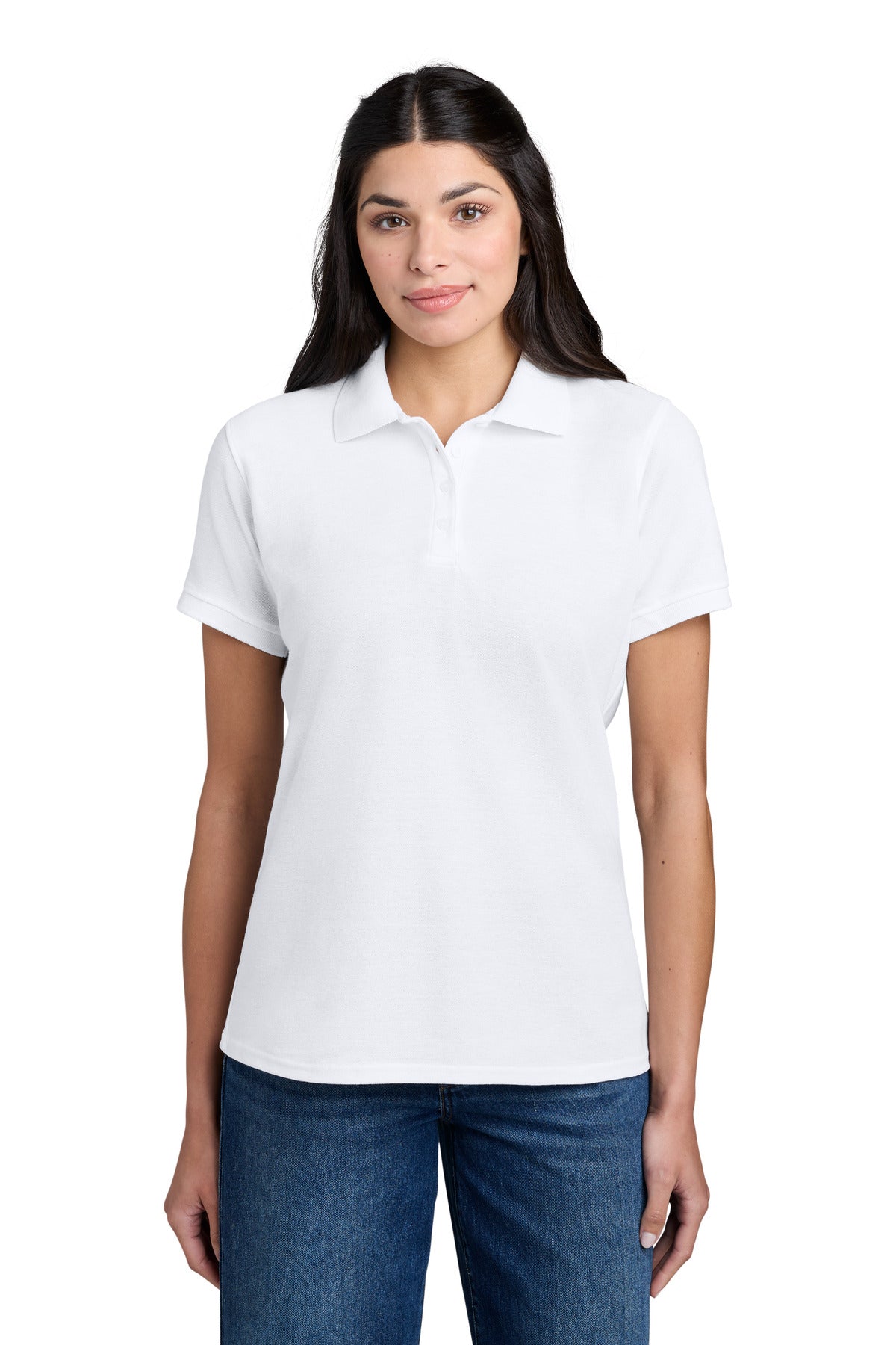 Port & Co Women's Core Blend Pique Polo. LKP155 in White
