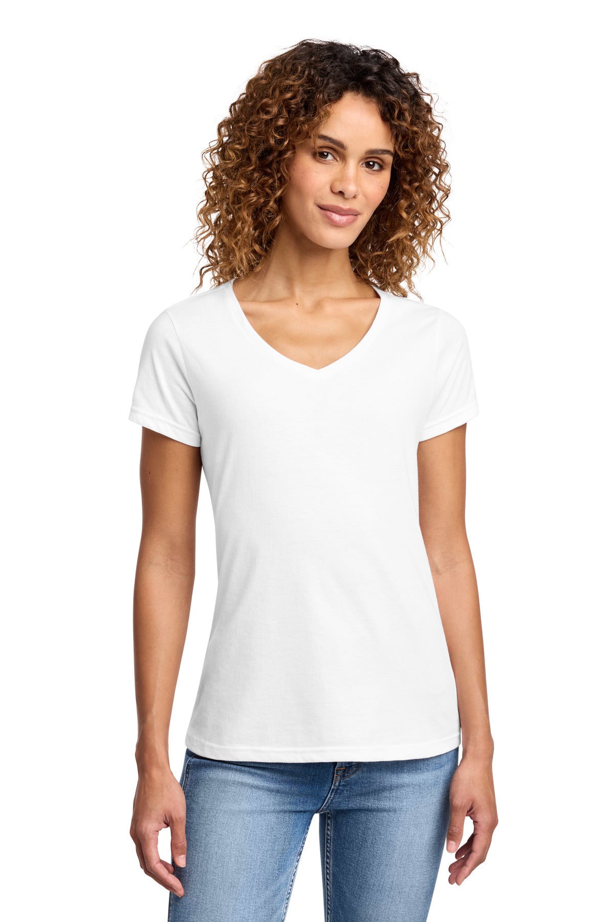 Port & Co Women's Fan Favorite Blend V-Neck Tee. LPC455V in White