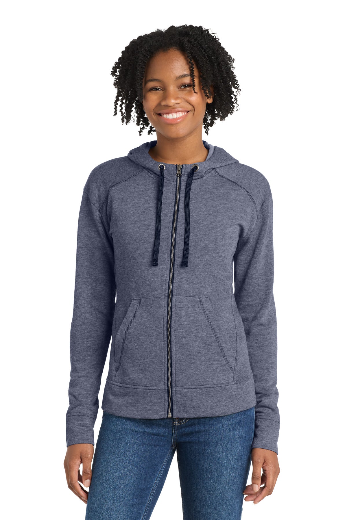 Sport-Tek Women's PosiCharge Tri-Blend Wicking Fleece Full-Zip Hooded Jacket LST293 in True Navy Heather