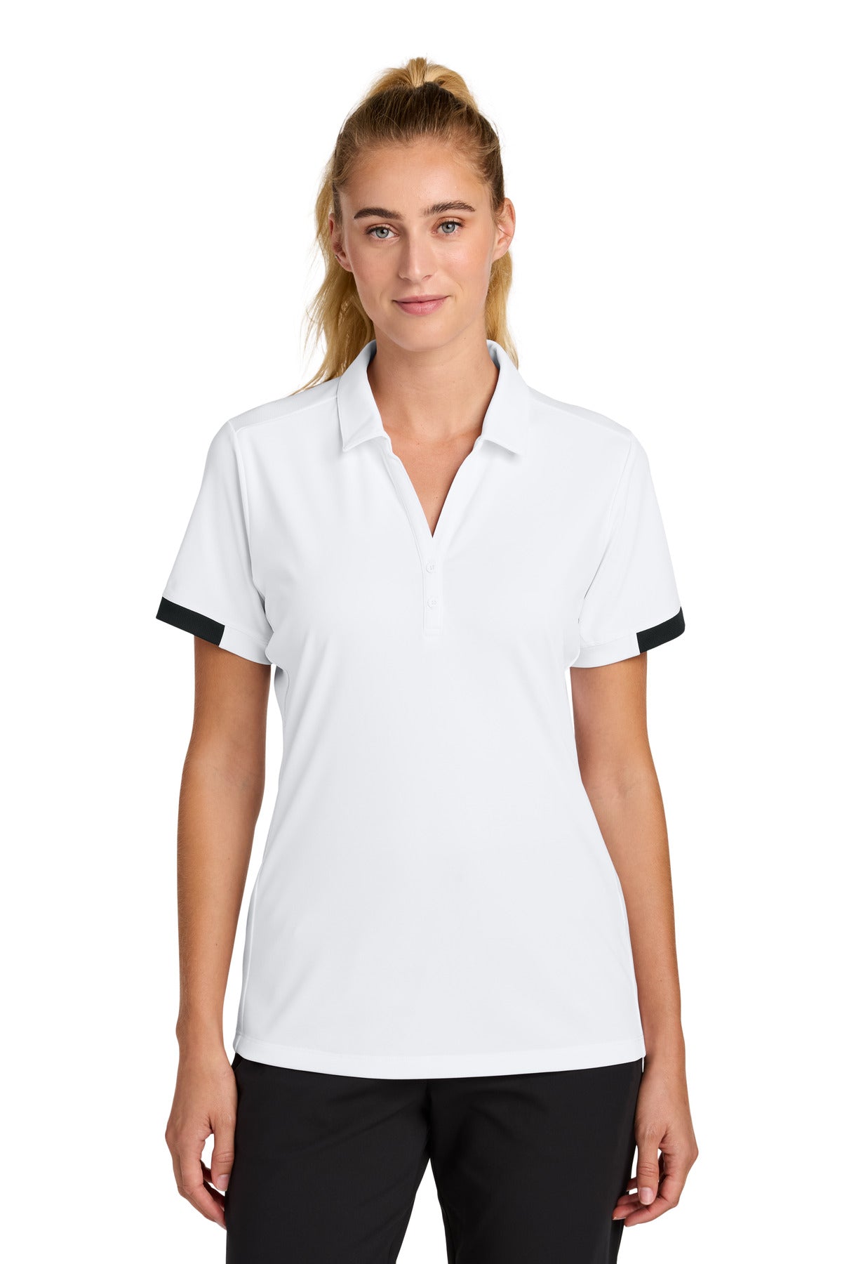 Sport-Tek Women's Club Colorblock Polo LST444 in White/ Black