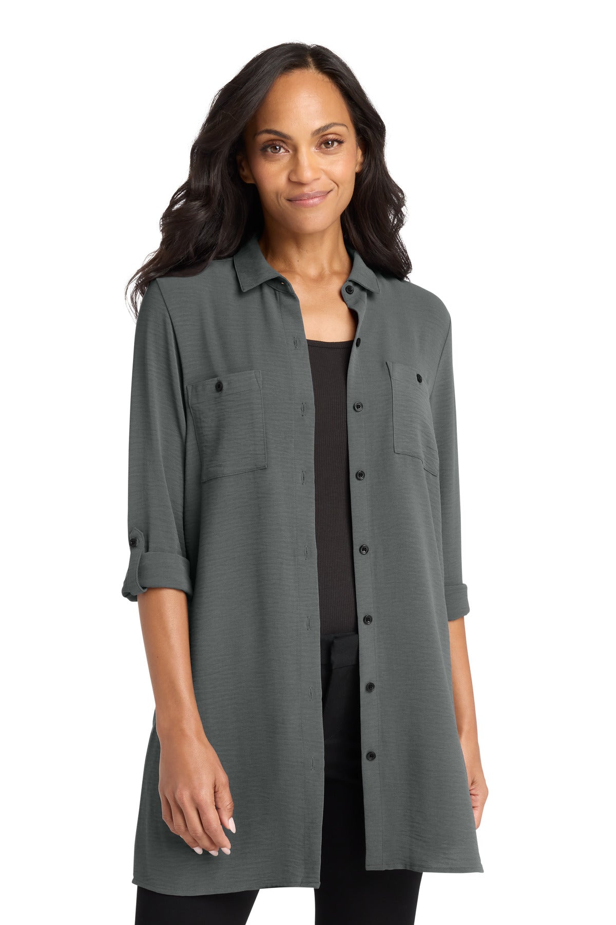 Port Authority Women's Textured Crepe Long Tunic LW715 in Graphite