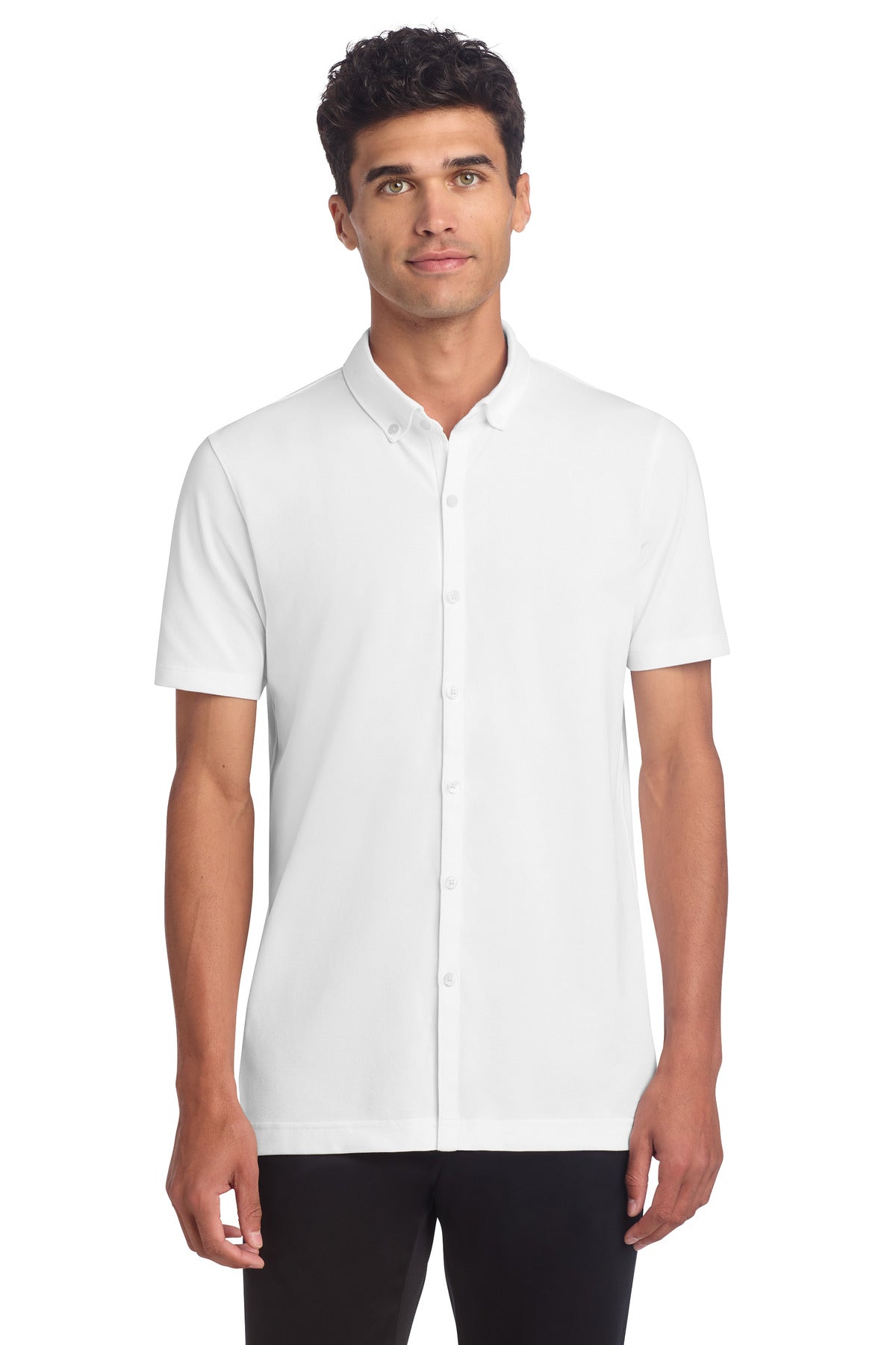 Mercer+Mettle Stretch Pique Full-Button Polo MM1006 in White