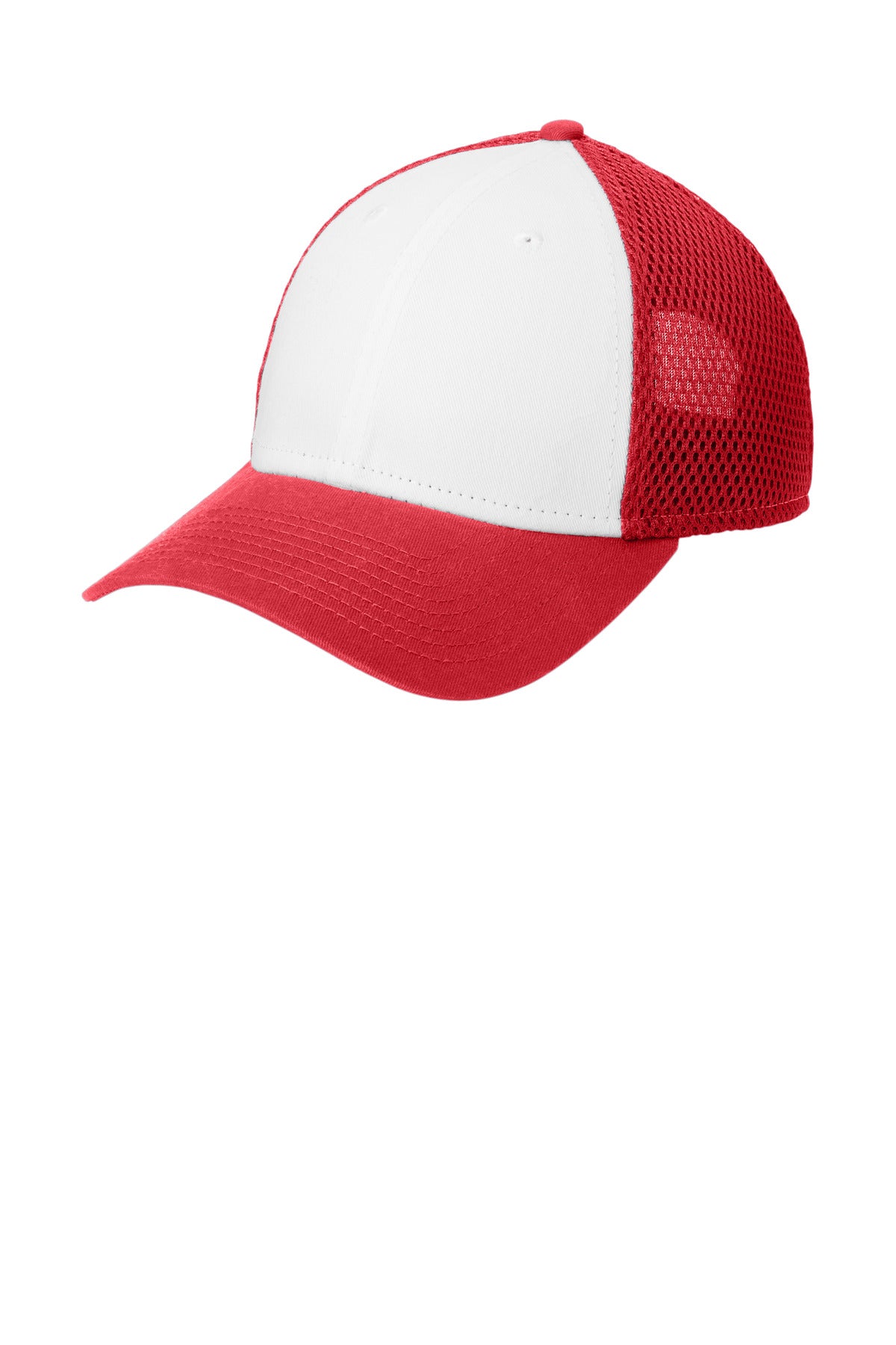 New Era Snapback Contrast Front Mesh Cap. NE204 in White/ Scarlet Red