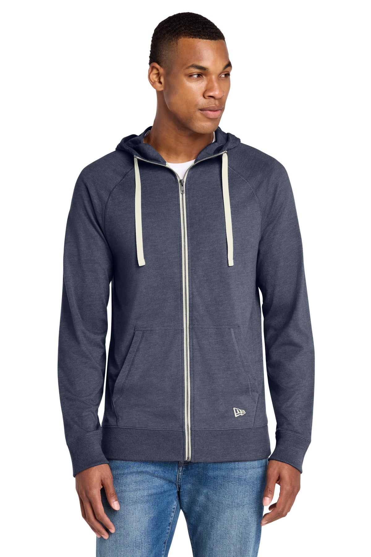 New Era Sueded Cotton Blend Full-Zip Hoodie. NEA122 in True Navy Heather