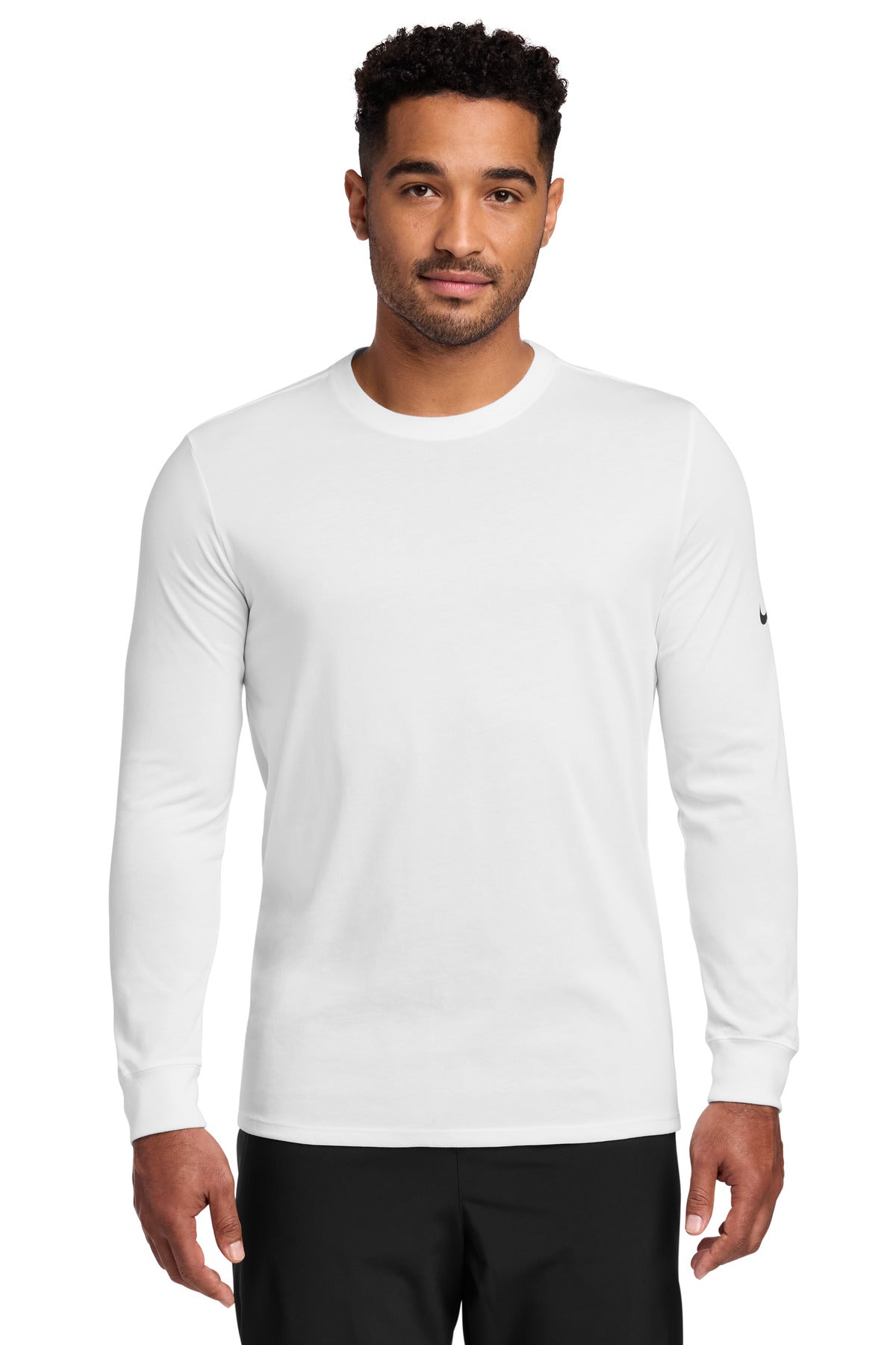 Nike Dri-FIT Cotton/Poly Long Sleeve Tee. NKBQ5230 in White