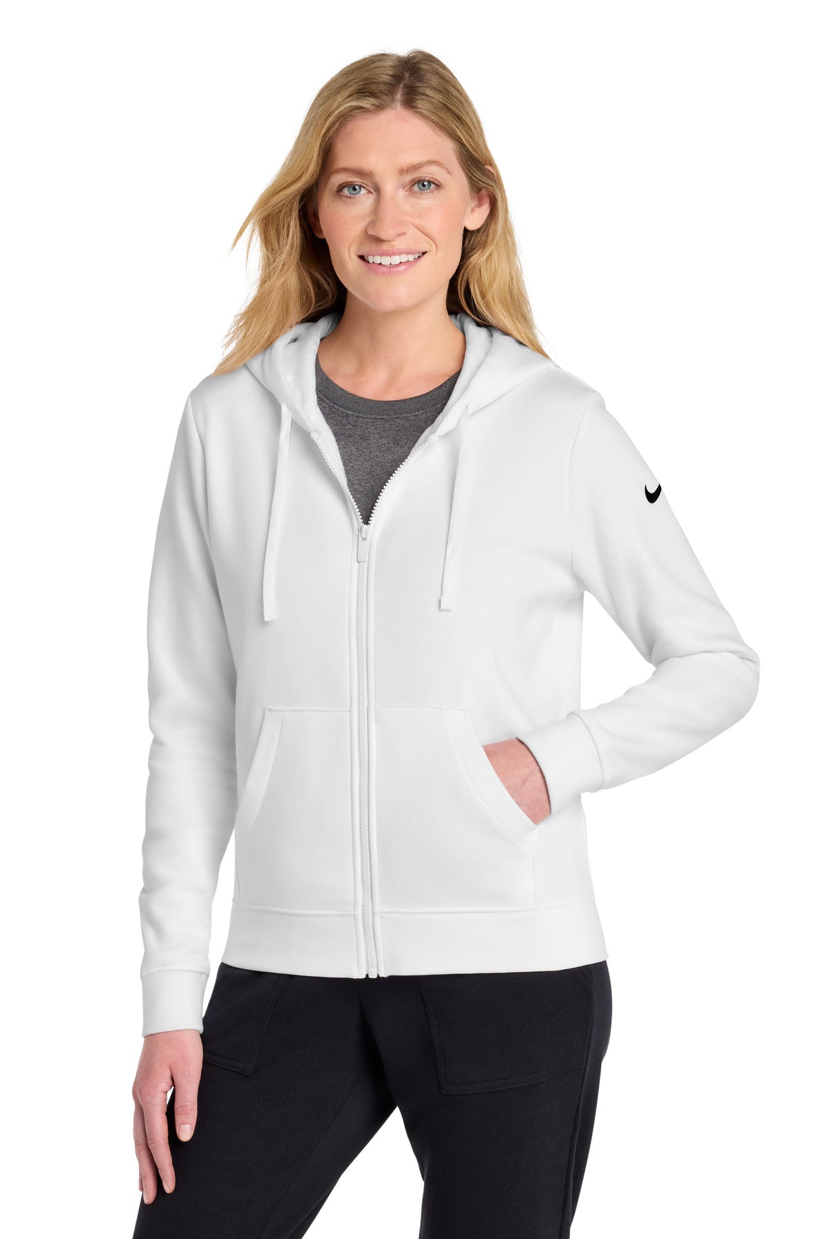 Nike Women's Club Fleece Sleeve Swoosh Full-Zip Hoodie NKFD9890 in White