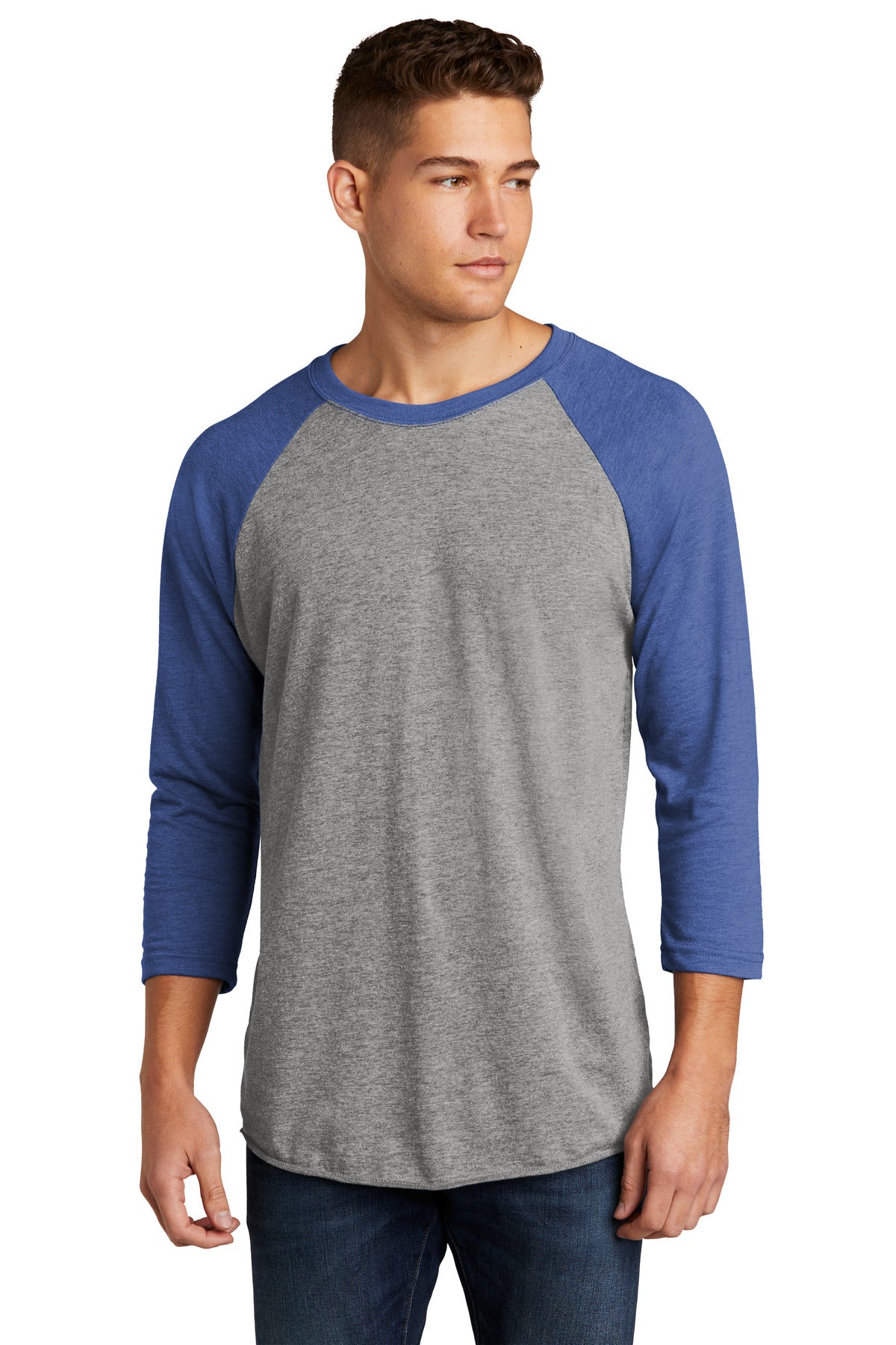 Next Level Apparel Adult Tri-Blend 3/4-Sleeve Raglan Tee. NL6051 in VTG Royal/ Prem Hthr