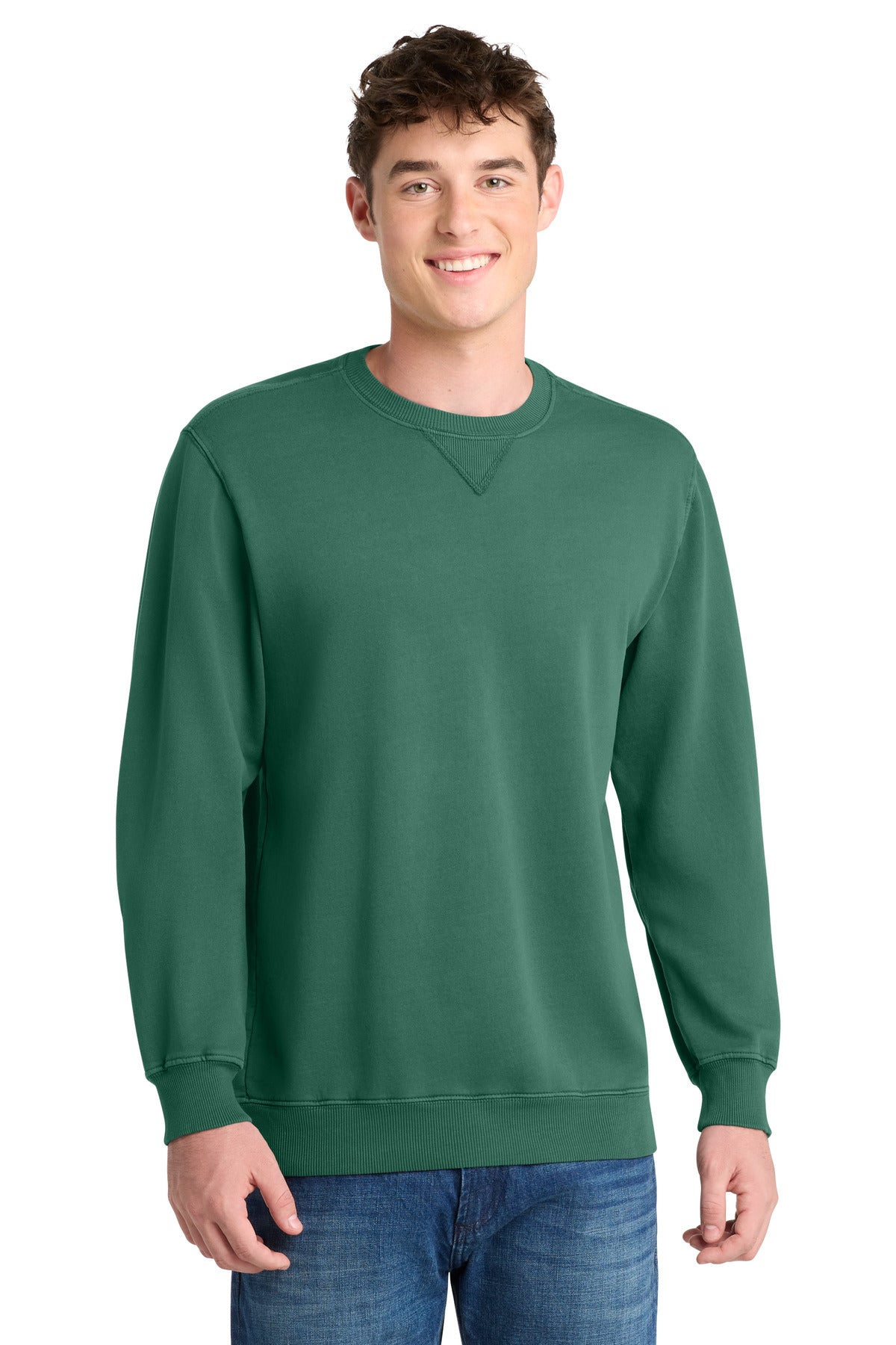 Port & Co Beach Wash Garment-Dyed Crewneck Sweatshirt PC098 in Nordic Green