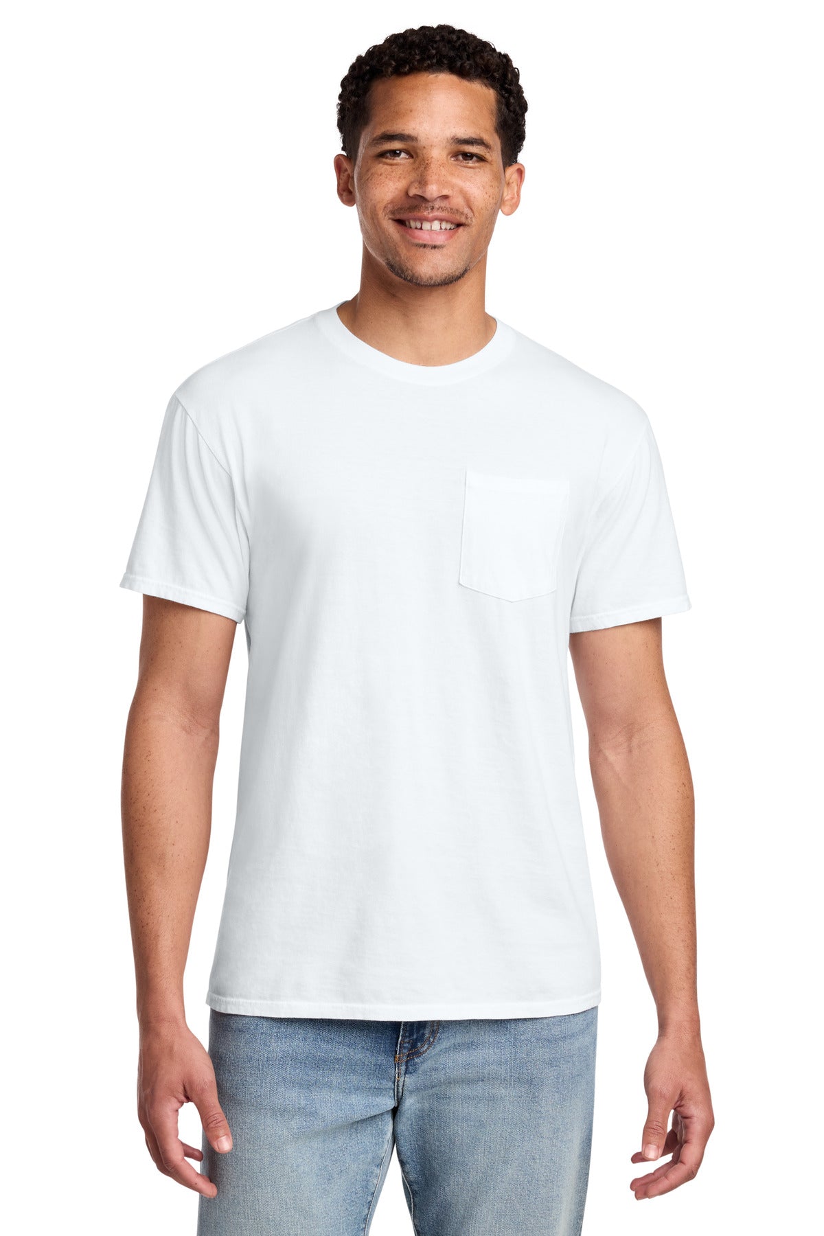 Port & Co Beach Wash Garment-Dyed Pocket Tee. PC099P in White