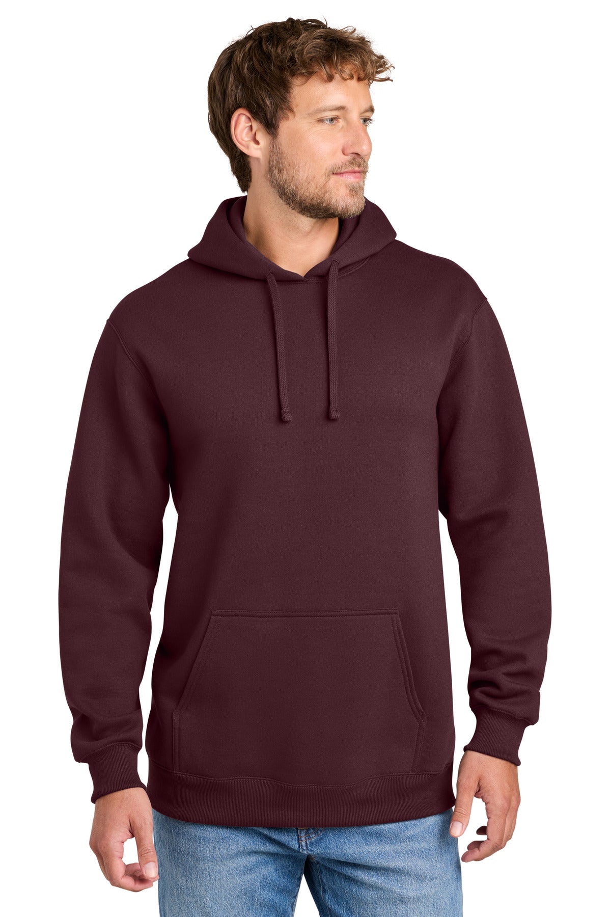 Port & Co Foundation Fleece Pullover Hooded Sweatshirt PC107H in Athletic Maroon