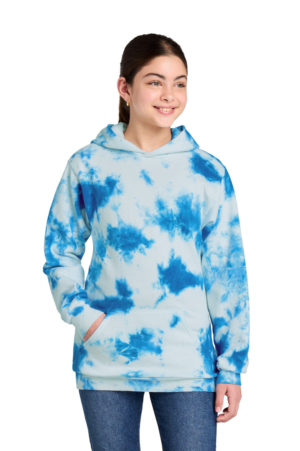 Port & Co Youth Crystal Tie-Dye Pullover Hoodie PC144Y in True Royal
