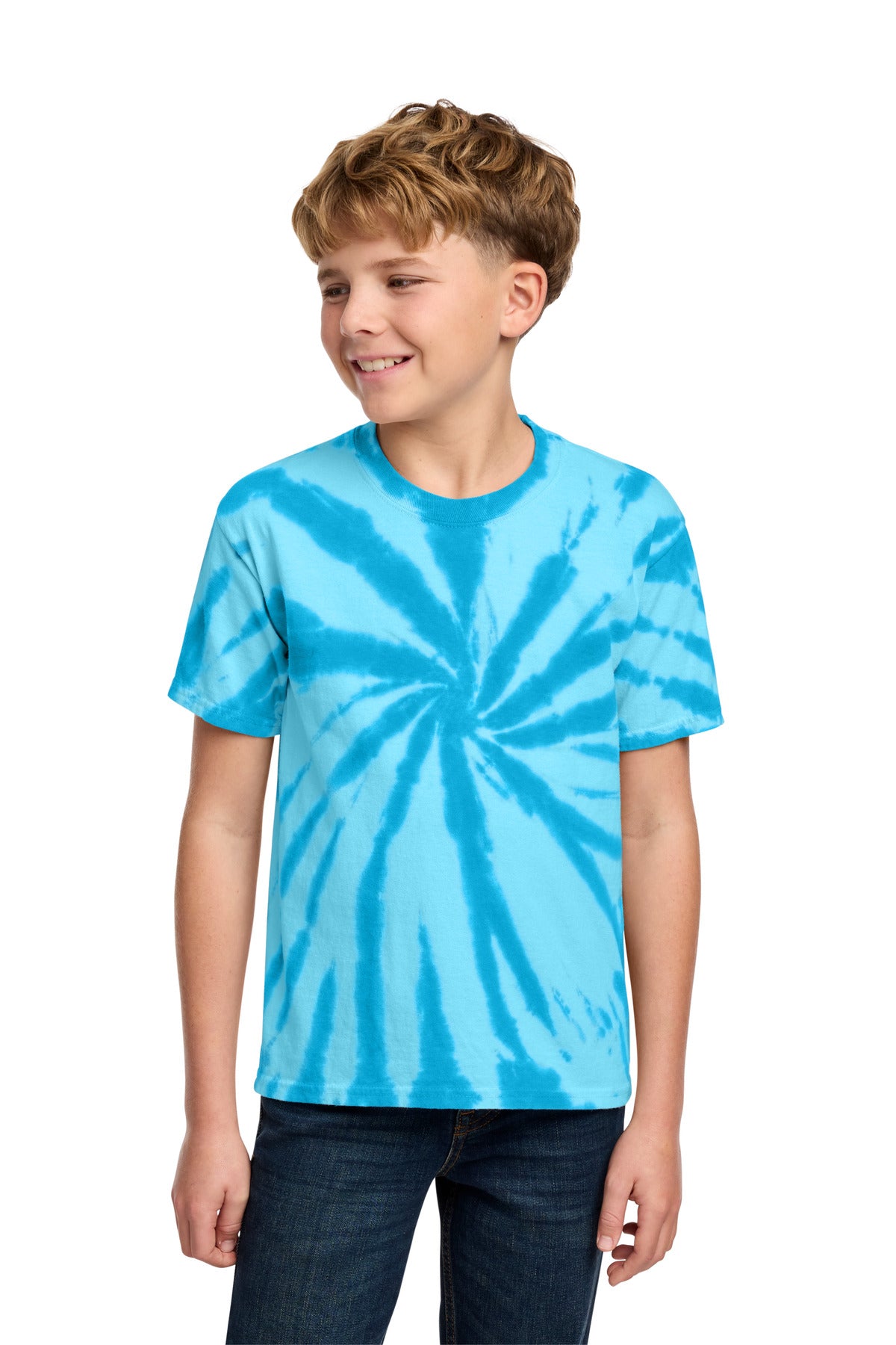 Port & Co Youth Tie-Dye Tee. PC147Y in Turquoise