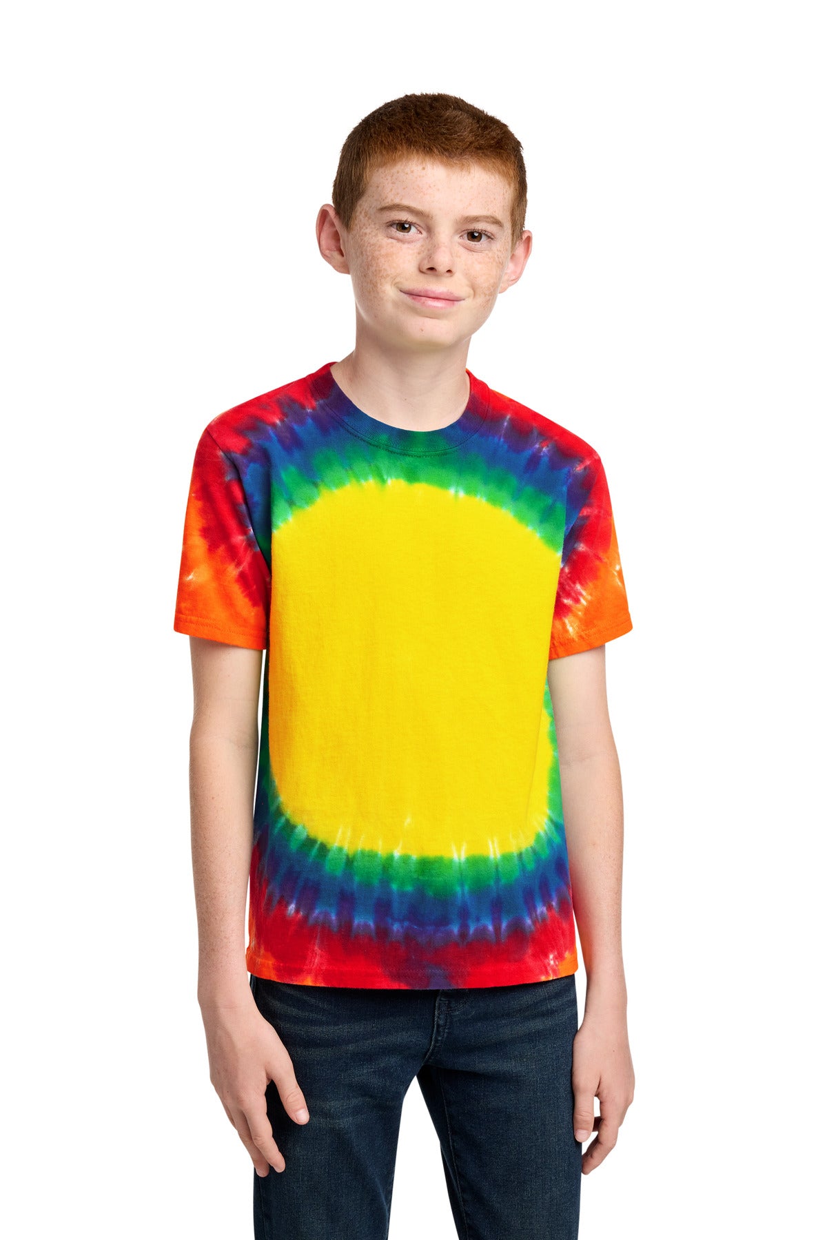 Port & Co Youth Window Tie-Dye Tee. PC149Y in Rainbow