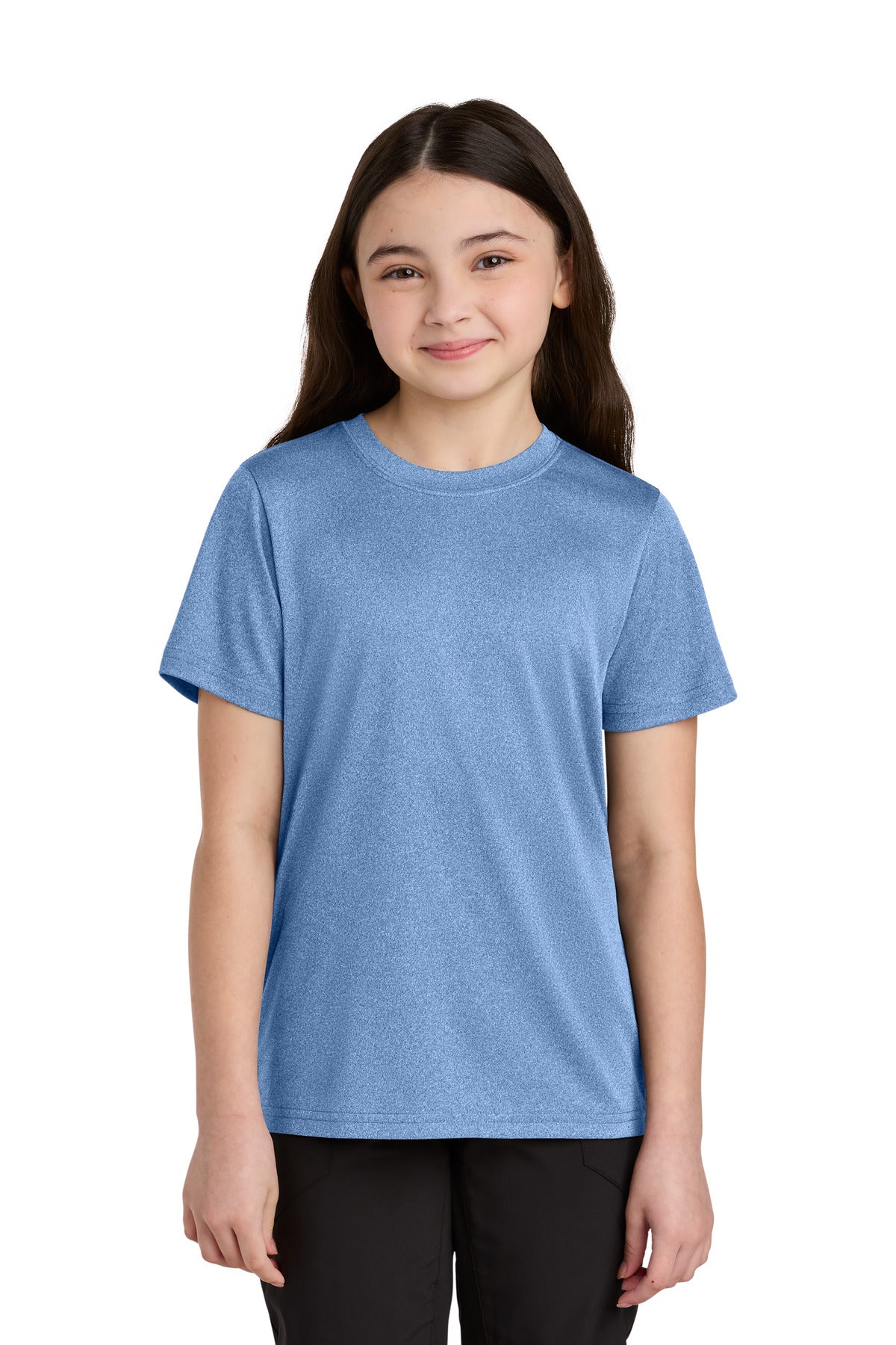 Port & Co Youth Heather Performance Tee PC390Y in Carolina Blue Heather