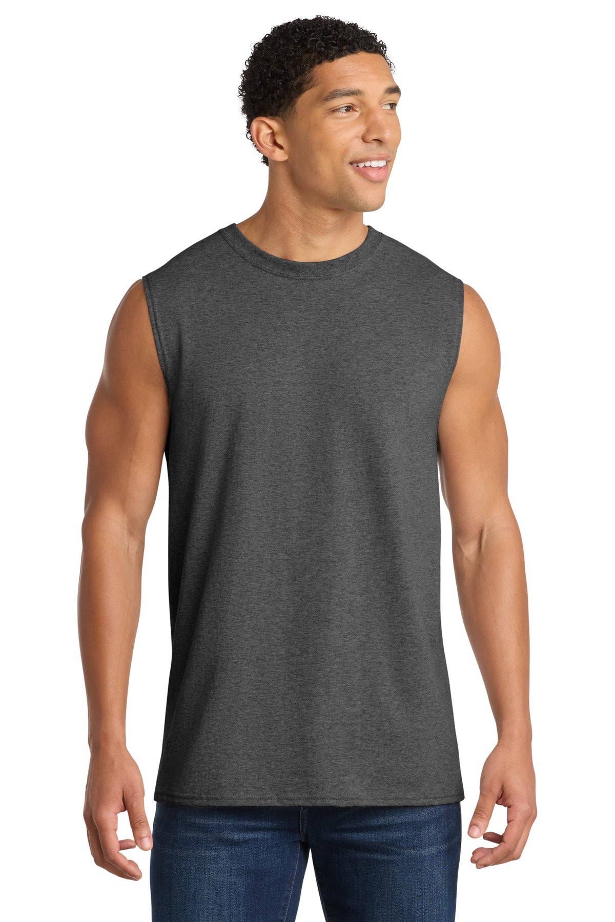 Port & Co Core Cotton Sleeveless Tee. PC54SL in Dark Heather Grey