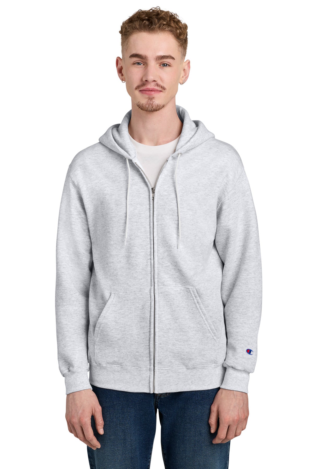 Champion Powerblend Full-Zip Hoodie. S800 in Silver Grey