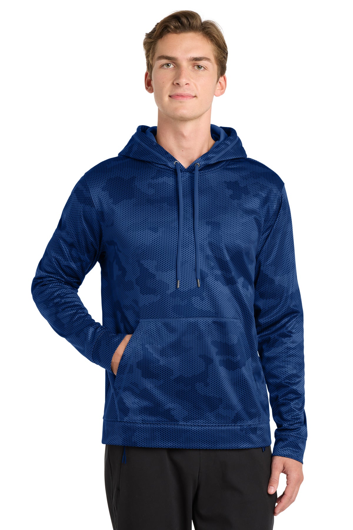 Sport-Tek Sport-Wick CamoHex Fleece Hooded Pullover. ST240 in True Royal