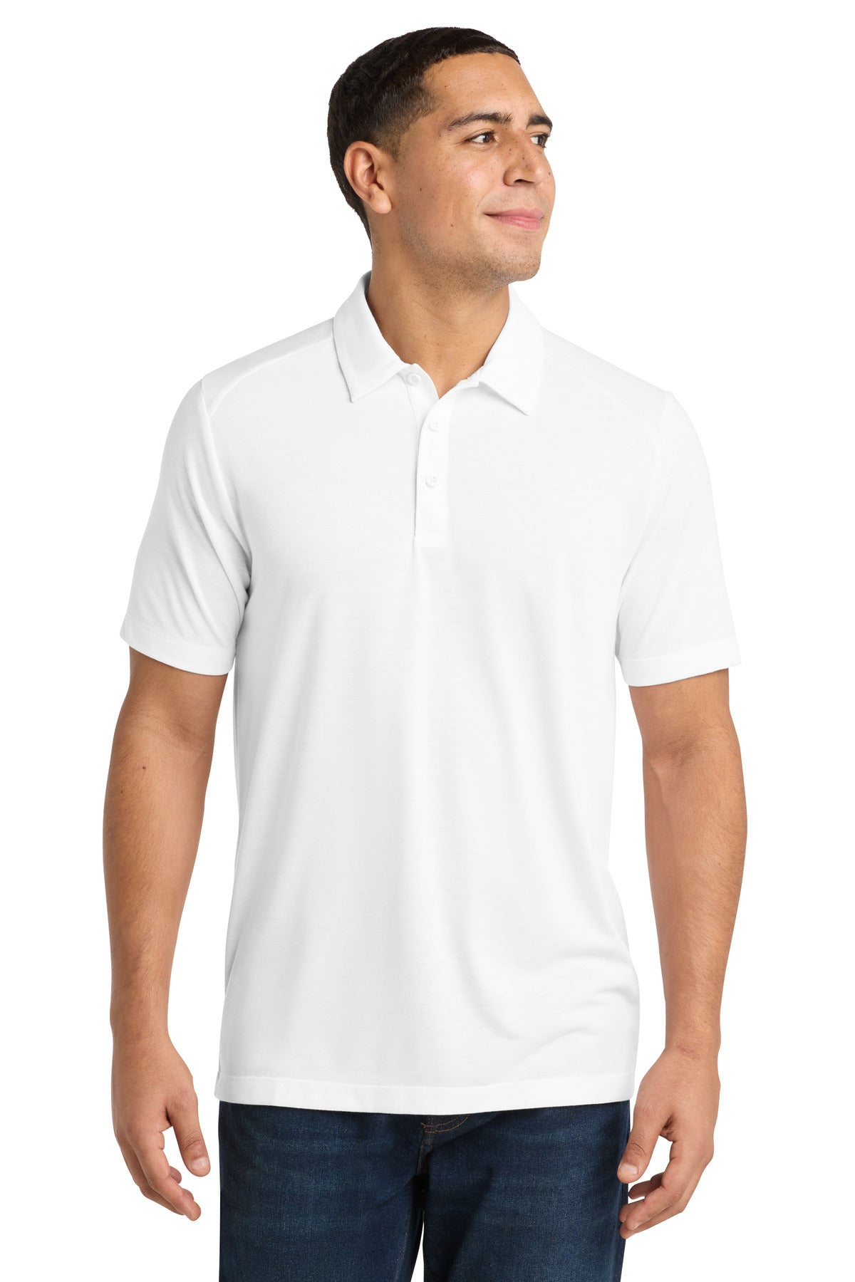 Sport-Tek PosiCharge Tri-Blend Wicking Polo. ST405 in White Triad Solid